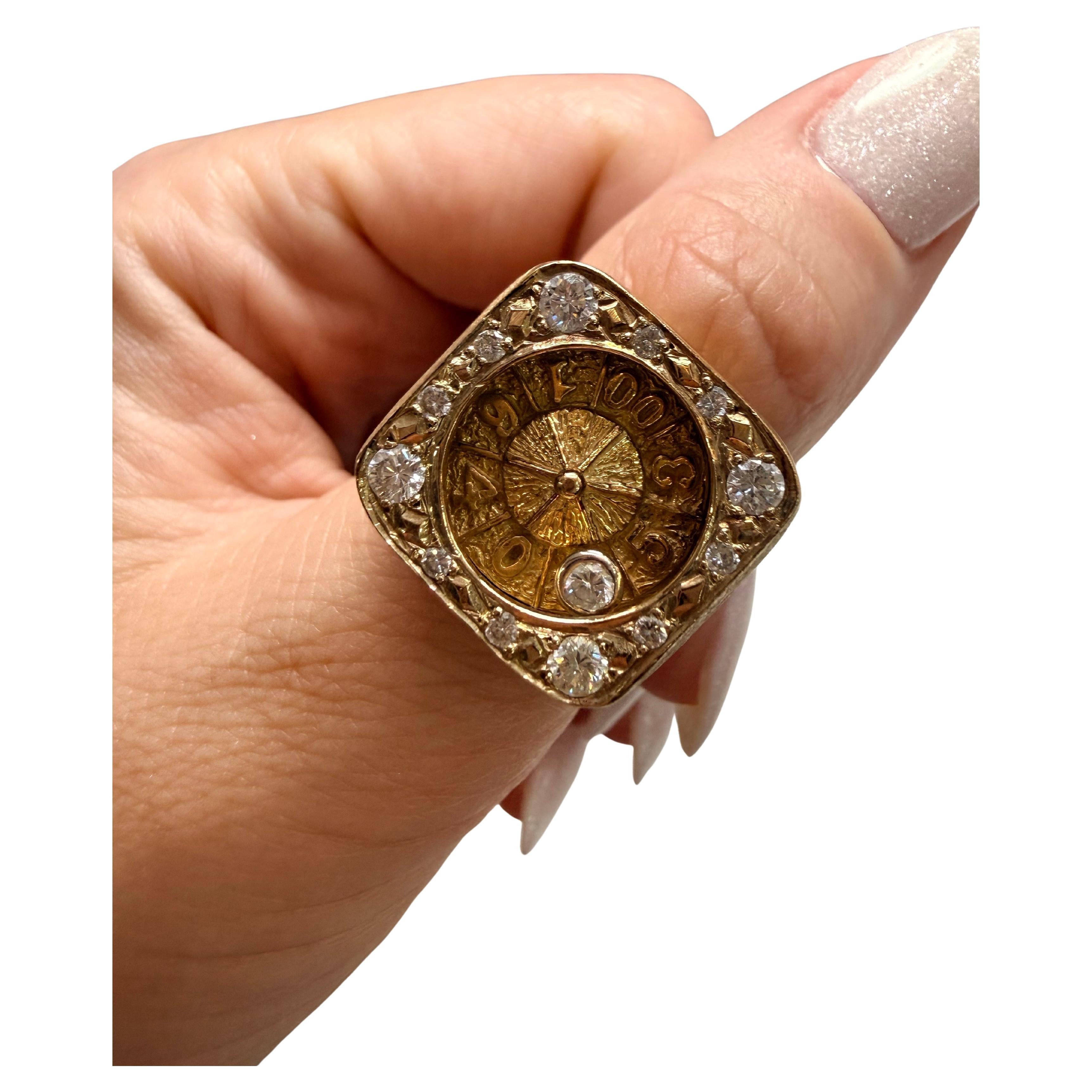 Bague Rolette diamant avec boule mobile TRÈS RARE Or jaune 14KT 28.11 grammes en vente