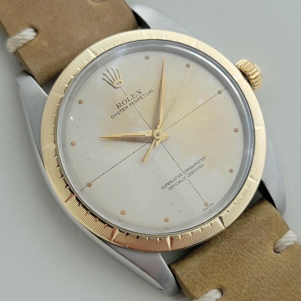 Rolex 1008 Oyster Perpetual 14k SS Zephyr 1960s Mens Vintage Automatic RA652B im Zustand „Hervorragend“ im Angebot in Beverly Hills, CA