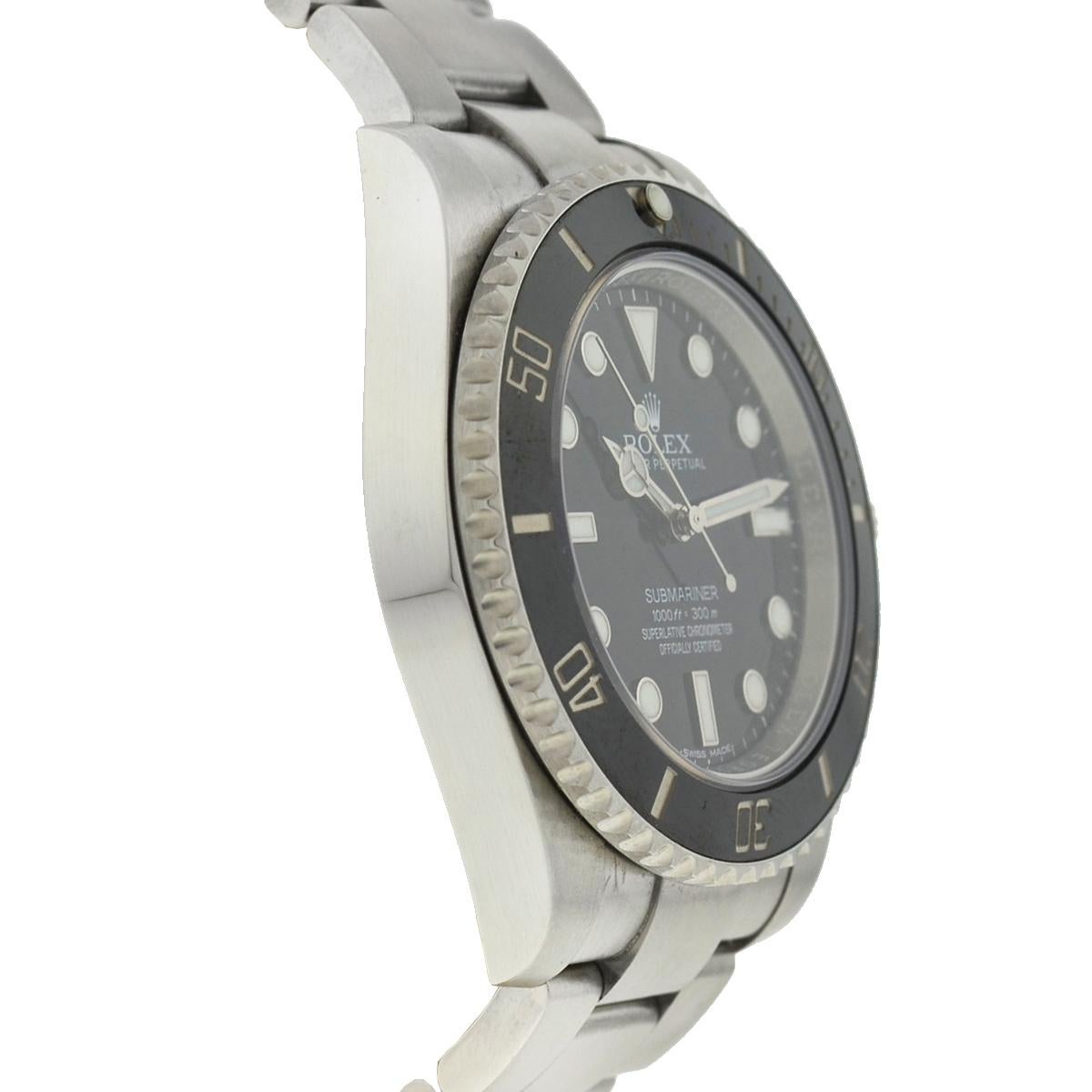 Men's Rolex 114060 Submariner No Date Ceramic Bezel Automatic Watch