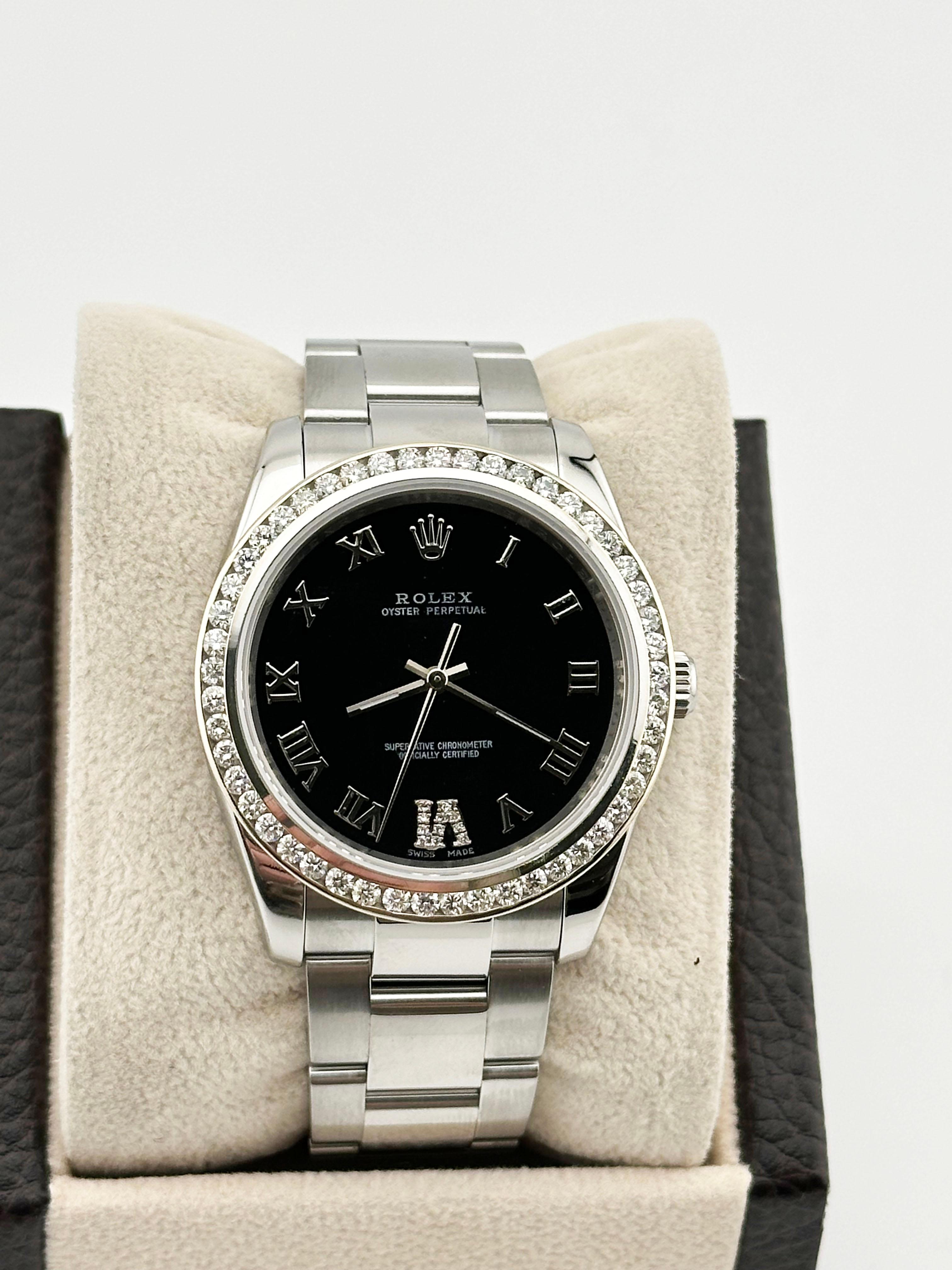 Men's Rolex 114200 34mm Black Roman Dial Diamond Bezel Stainless Steel For Sale