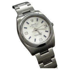 Rolex 114200 Air King Silver Arabo Marcatori Blu 34mm Acciaio Inox Scatola di Carta