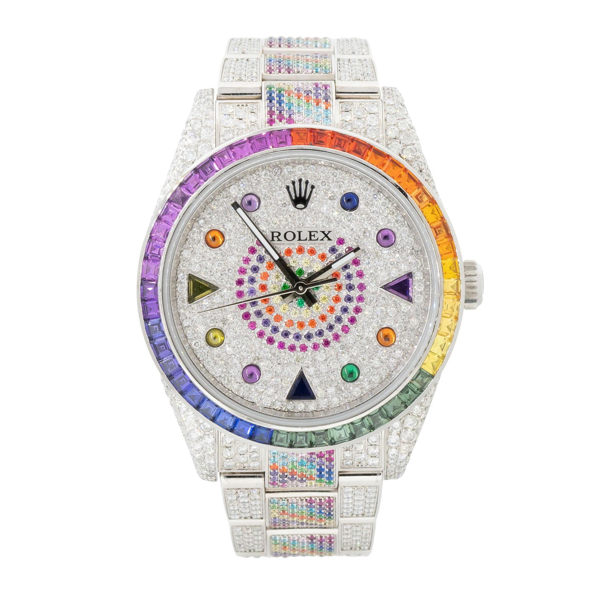 Rolex 114300 Oyster Perpetual Edelstahl Uhr „Rainbow“ mit Diamanten (Rundschliff)