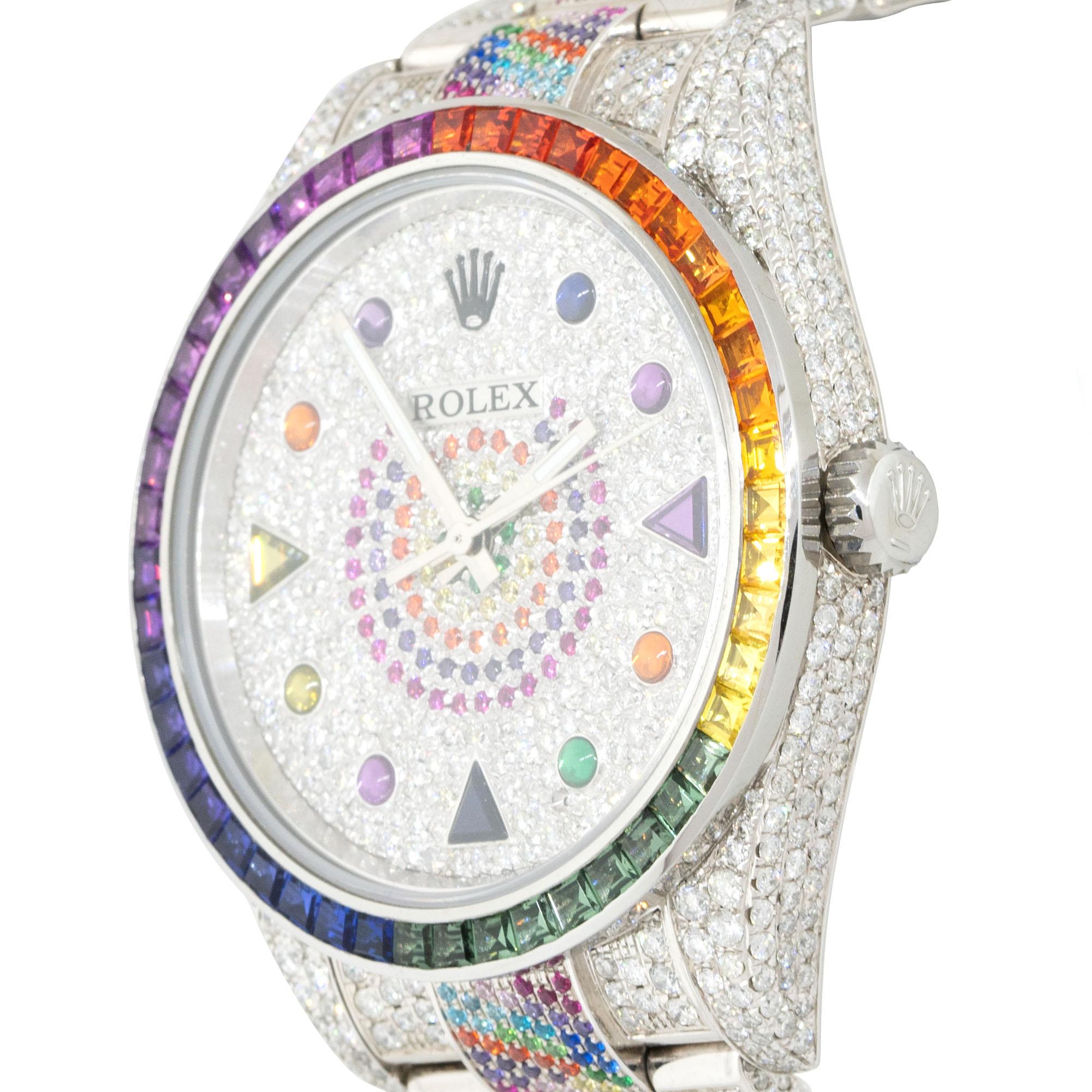 Rolex 114300 Oyster Perpetual Edelstahl Uhr „Rainbow“ mit Diamanten im Zustand „Neu“ in Boca Raton, FL