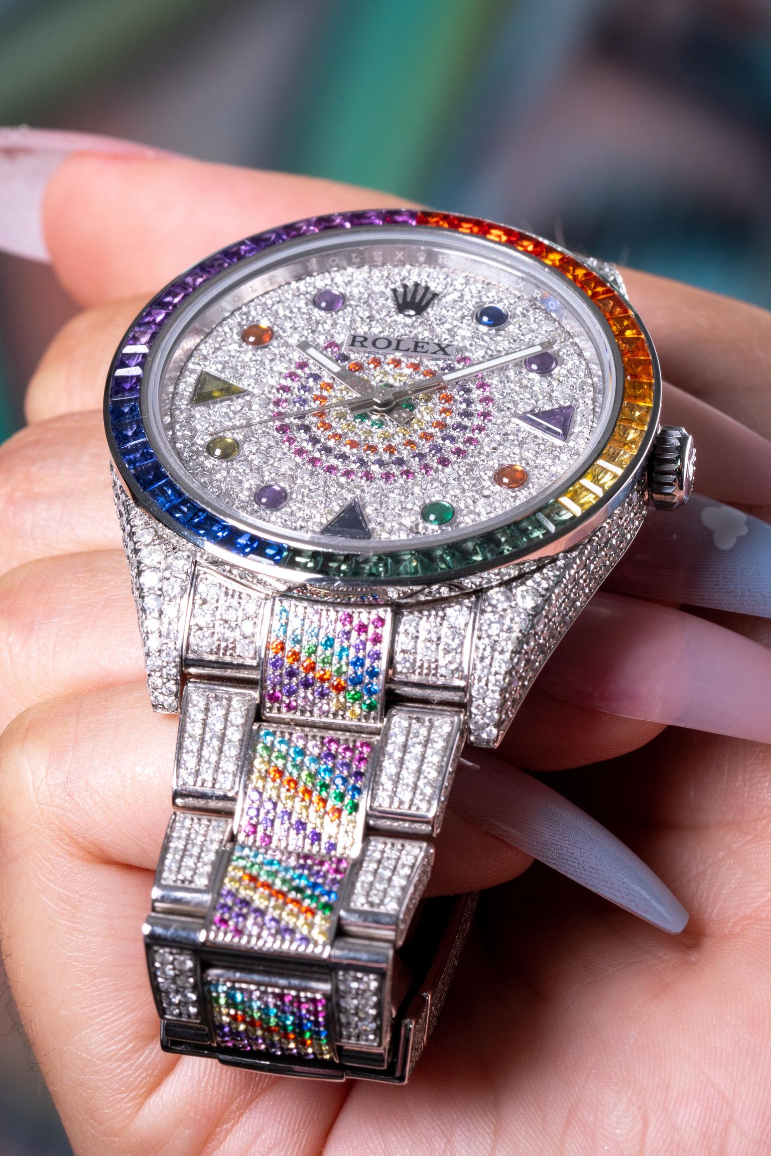 Rolex 114300 Oyster Perpetual Edelstahl Uhr „Rainbow“ mit Diamanten 2