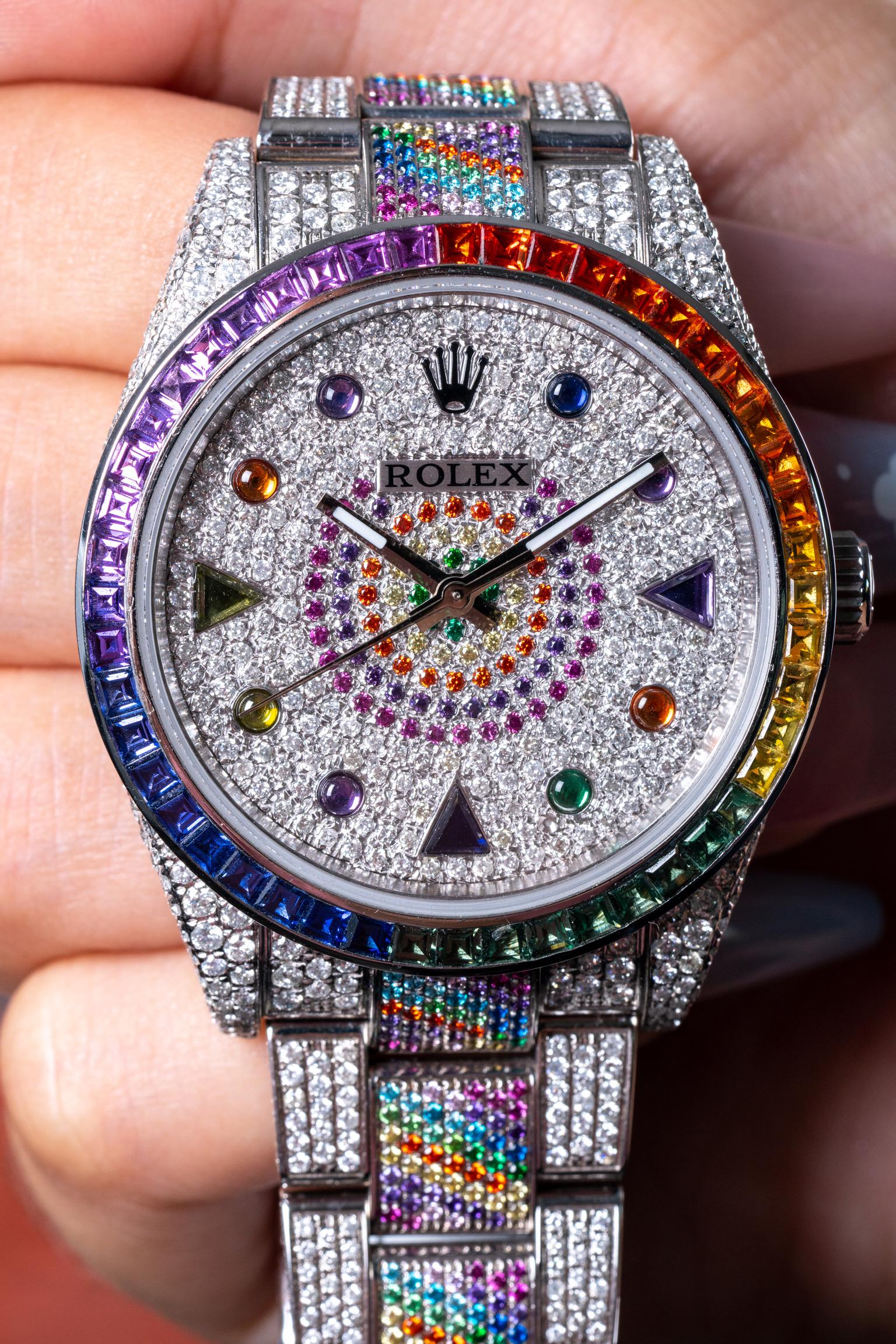 Rolex 114300 Oyster Perpetual Edelstahl Uhr „Rainbow“ mit Diamanten 3