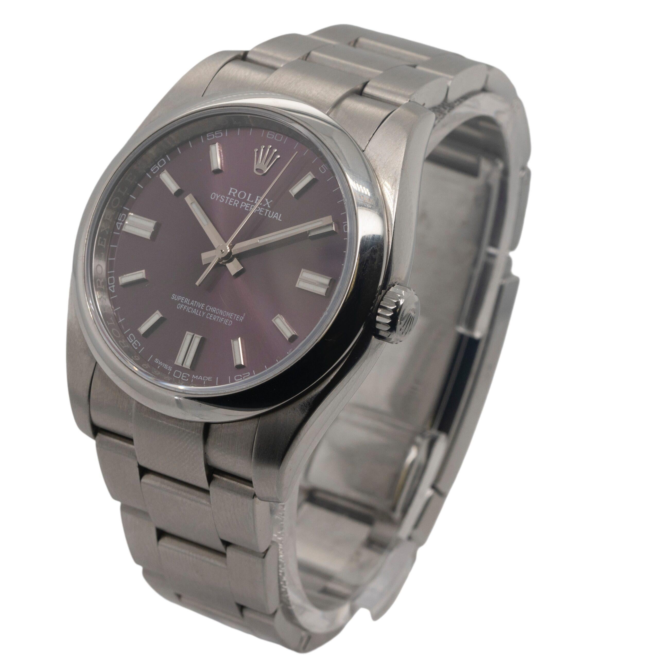 Rolex 11600 Oyster Perpetual 36mm Grape Dial In Excellent Condition For Sale In Boca Raton, FL