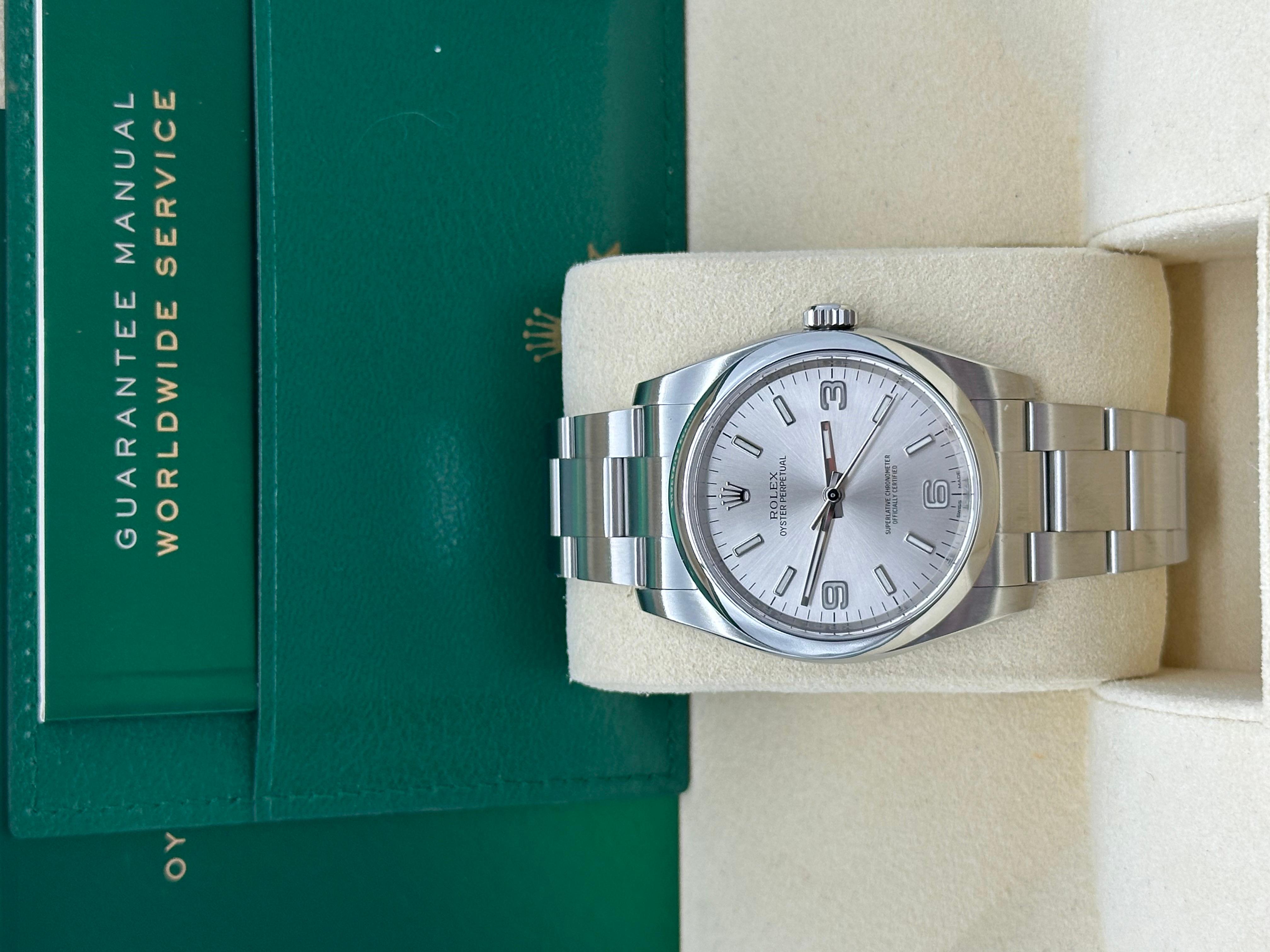 da uomo o donna Rolex 116000 Oyster Perpetual 36mm Quadrante Argento Acciaio Inox Scatola Libretto