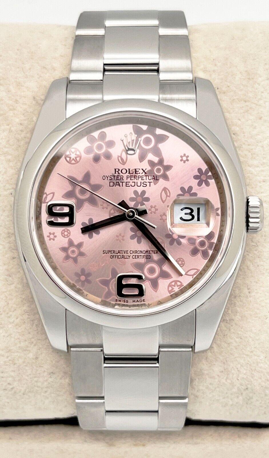 Rolex 116200 36mm Pink Floral Dial Stainless Steel with Box In Excellent Condition In San Diego, CA