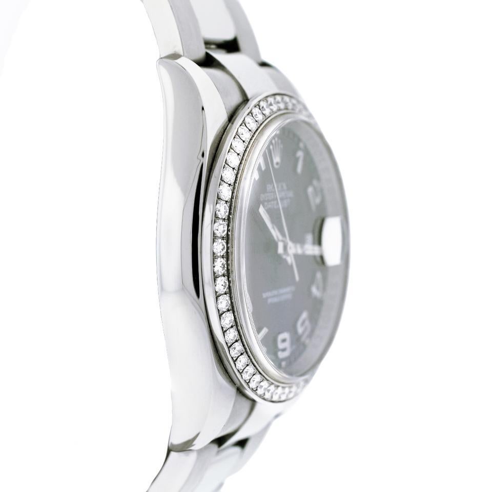 Rolex 116200 Datejust Black Dial Diamond Bezel Stainless Steel Watch In Excellent Condition In Boca Raton, FL