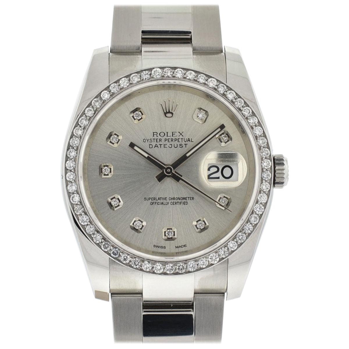 Rolex 116200 Datejust Stainless Steel Silver Diamond Dial and Bezel Watch