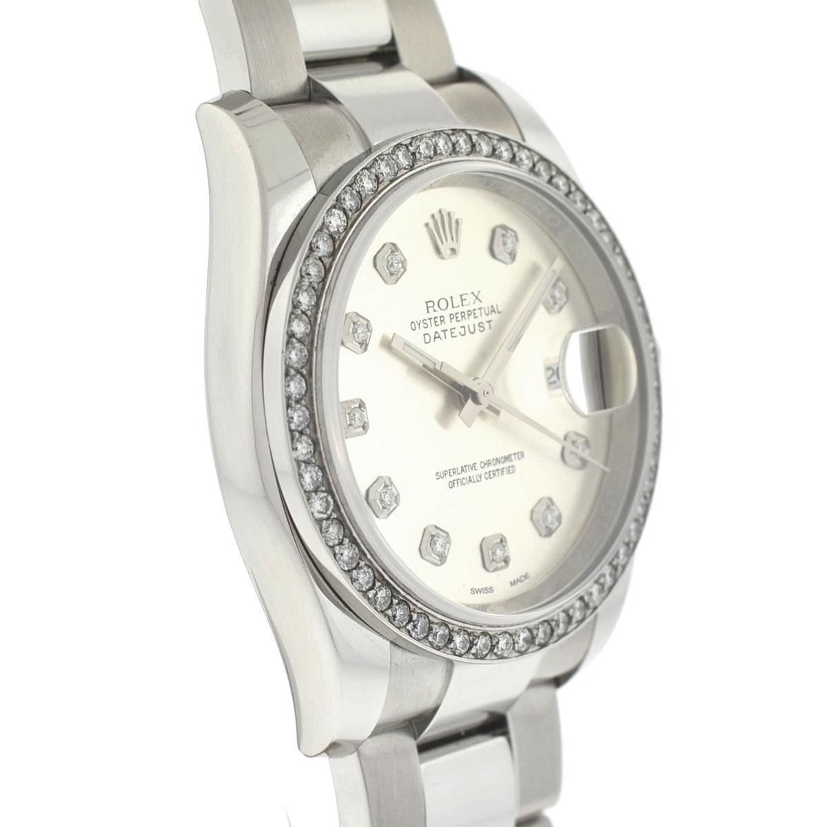 Rolex 116200 Datejust Stainless Steel Silver Diamond Dial and Bezel Watch In Excellent Condition In Boca Raton, FL