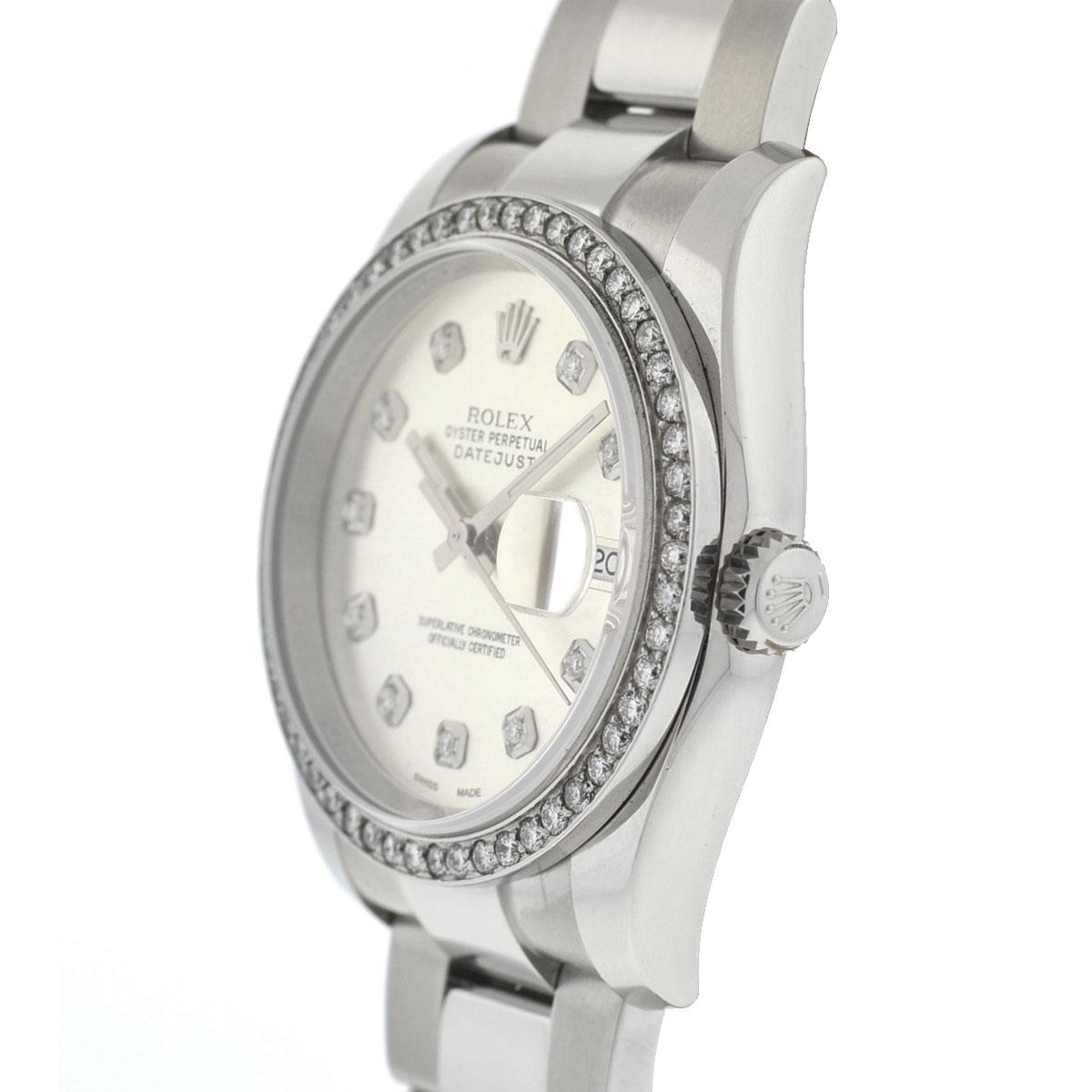 Women's or Men's Rolex 116200 Datejust Stainless Steel Silver Diamond Dial and Bezel Watch