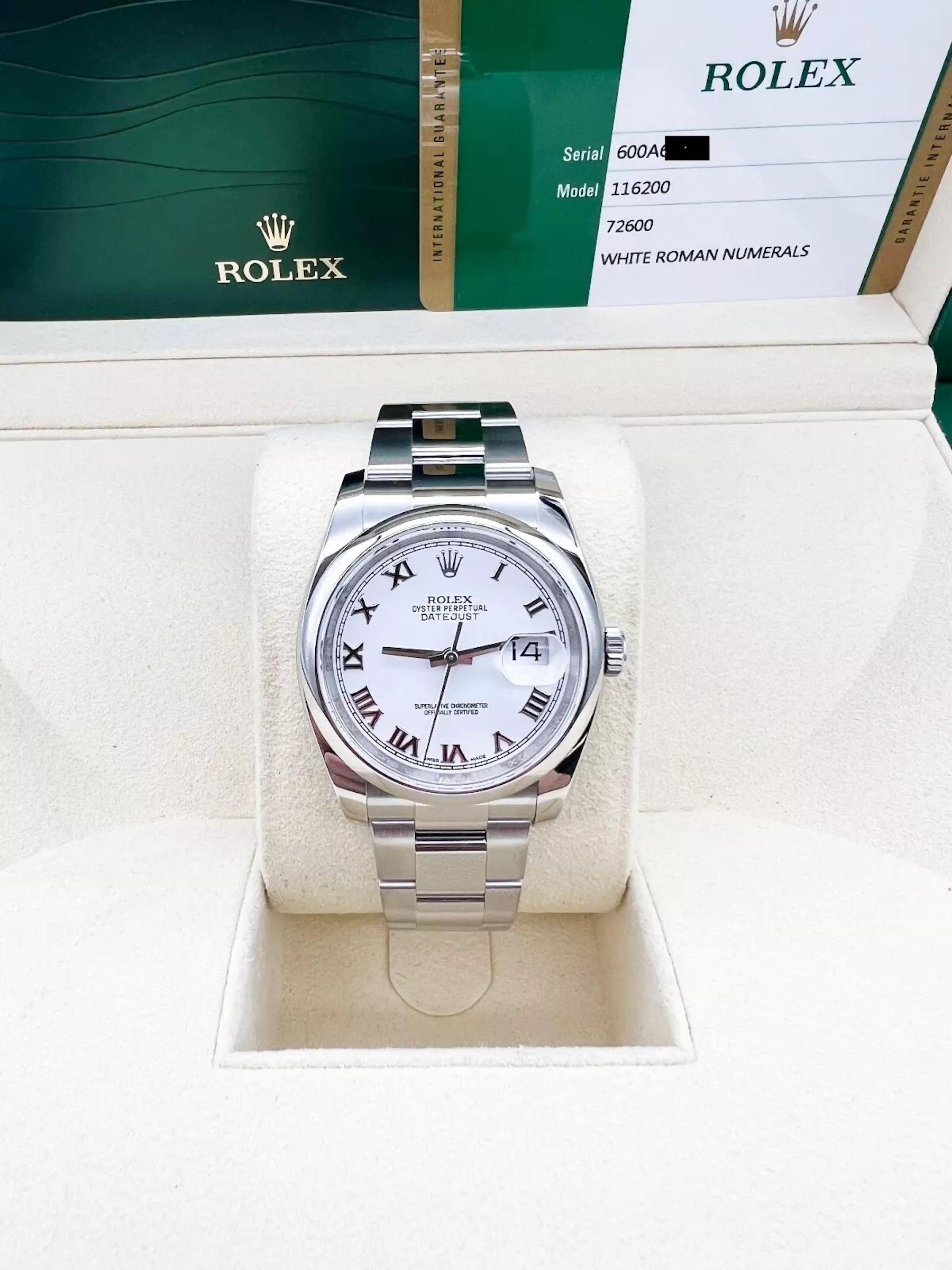 Rolex 116200 Datejust Weißes römisches Zifferblatt Edelstahl-Kastenpapier 2015 im Zustand „Hervorragend“ in San Diego, CA