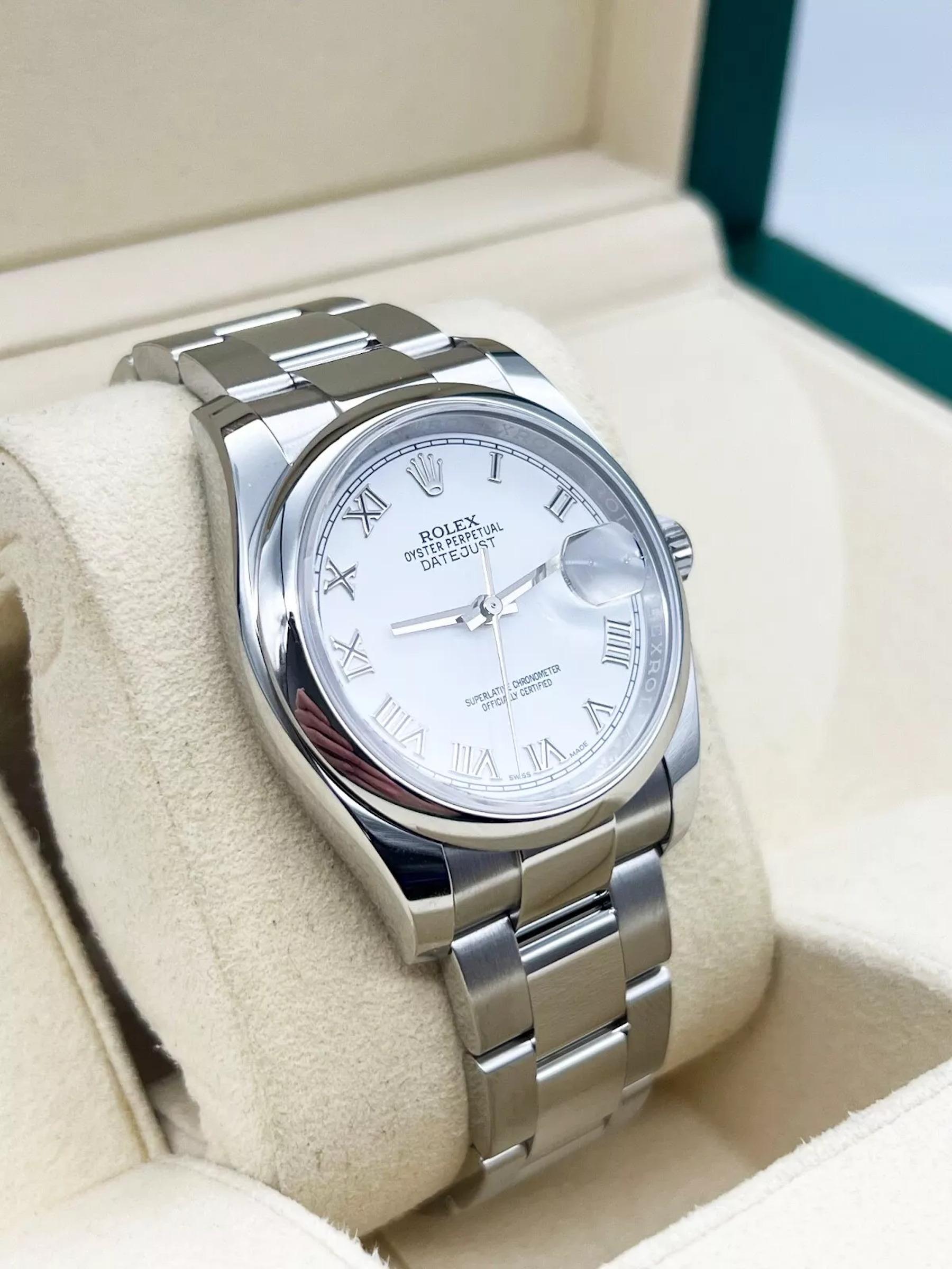Rolex 116200 Datejust Weißes römisches Zifferblatt Edelstahl-Kastenpapier 2015 für Damen oder Herren