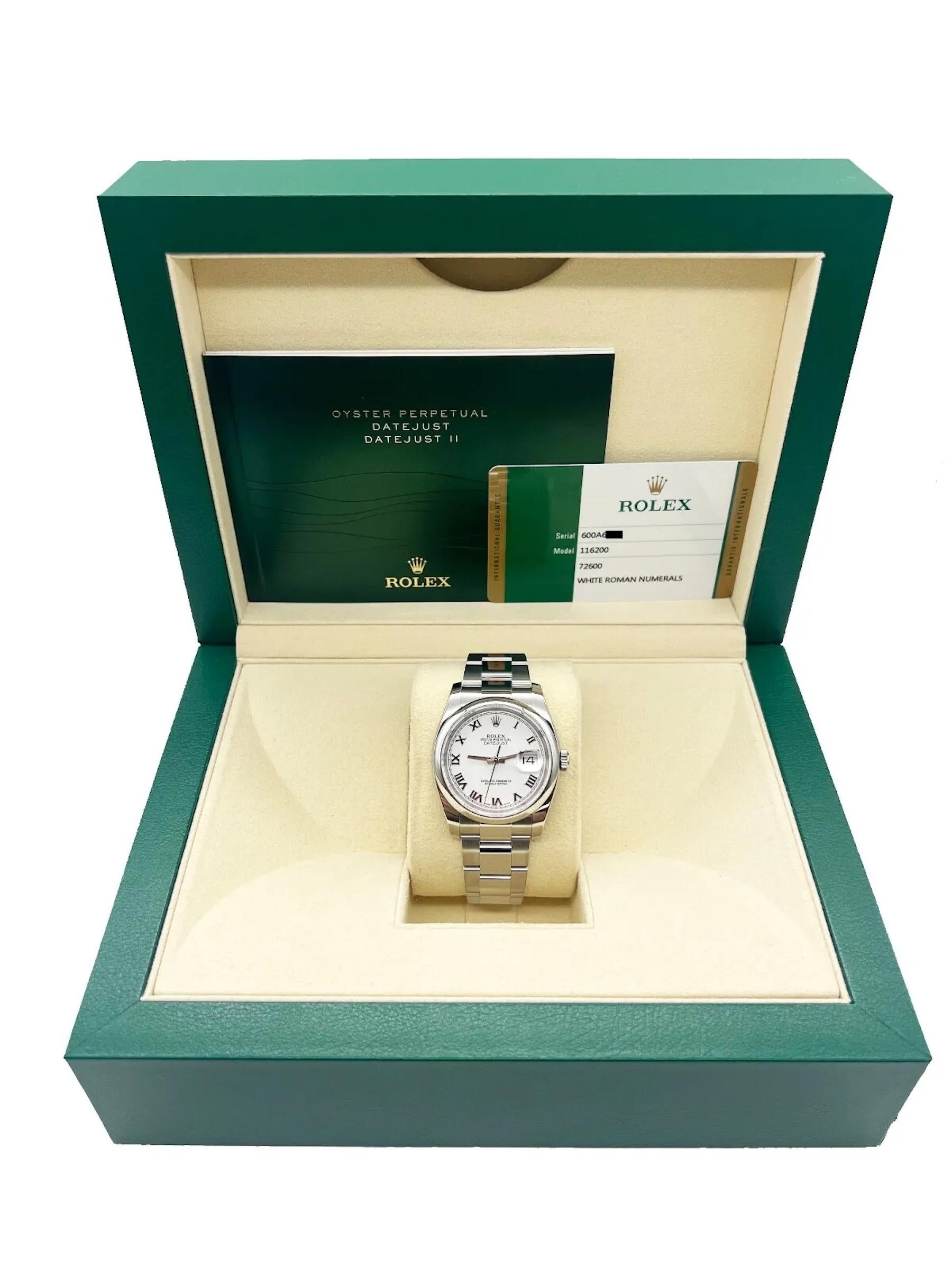 Rolex 116200 Datejust Weißes römisches Zifferblatt Edelstahl-Kastenpapier 2015 1