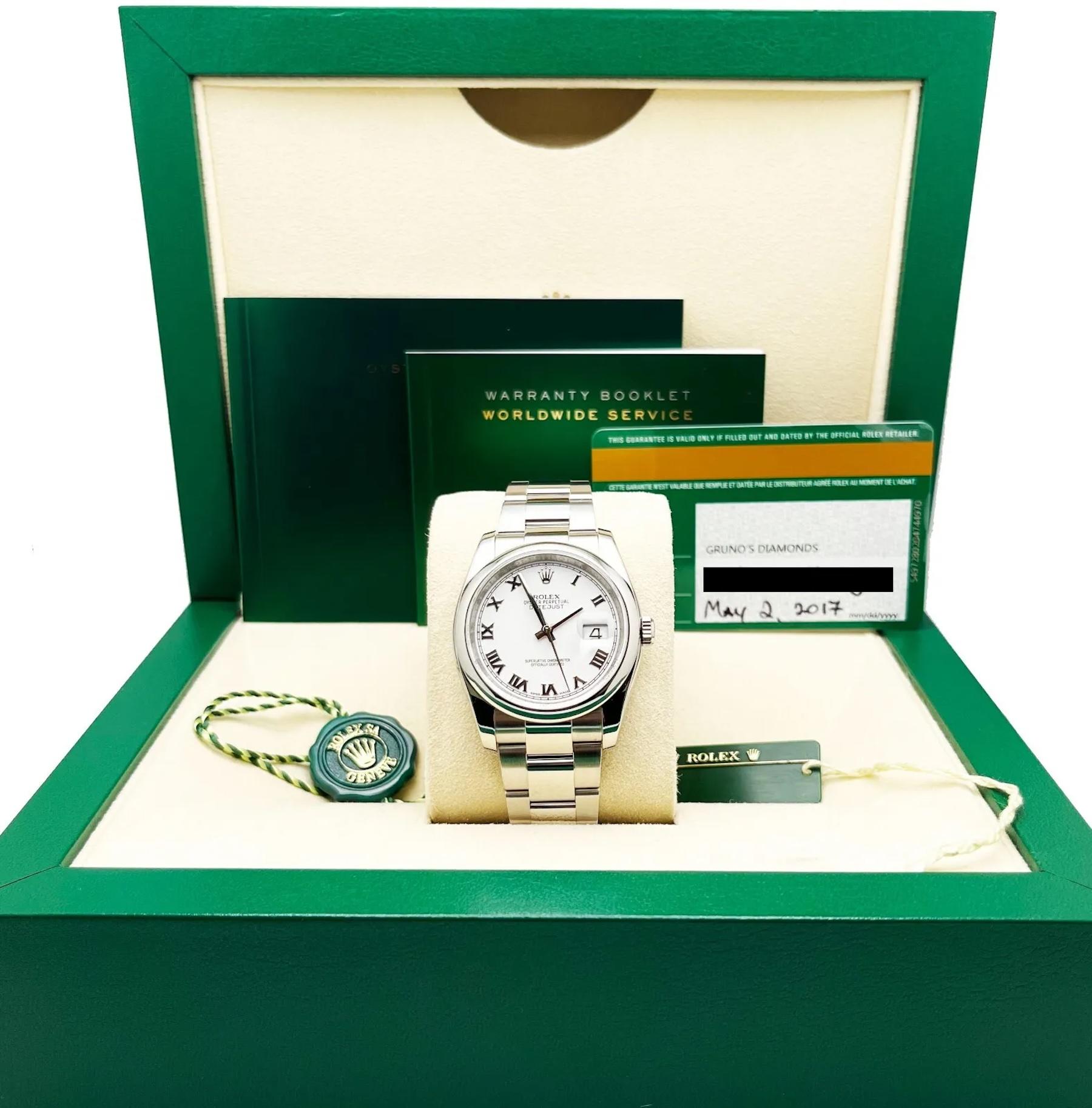 Rolex 116200 Datejust Weißes römisches Zifferblatt Edelstahl Box Papiere 2017 Herren