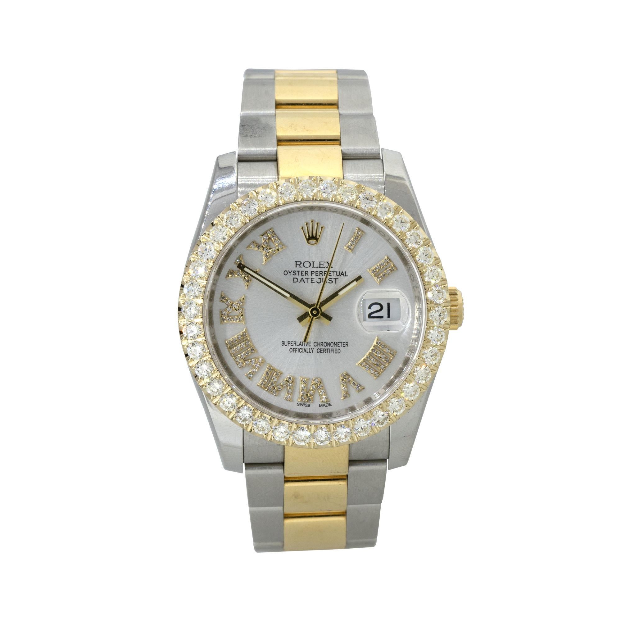Rolex 116203 Datejust Two Tone Silver Diamond Dial Watch
The Rolex 116203 Datejust with a silver diamond dial is a symbol of timeless luxury and elegance. The combination of two-tone materials and the exquisite diamond markers on the dial make it a