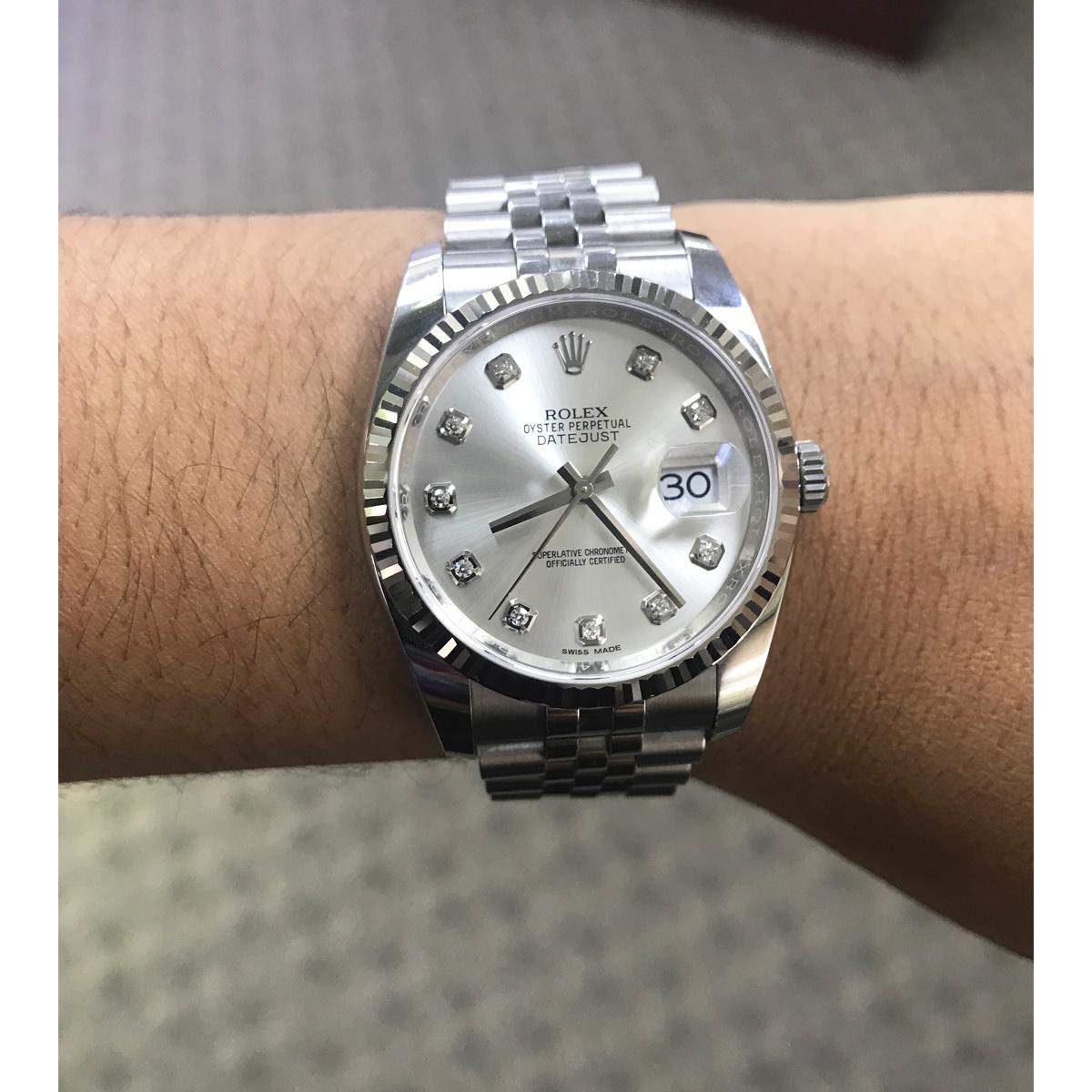 Montre Rolex 1162234 Datejust en acier inoxydable, cadran argenté à diamants 7
