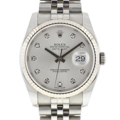 Montre Rolex 1162234 Datejust en acier inoxydable, cadran argenté à diamants