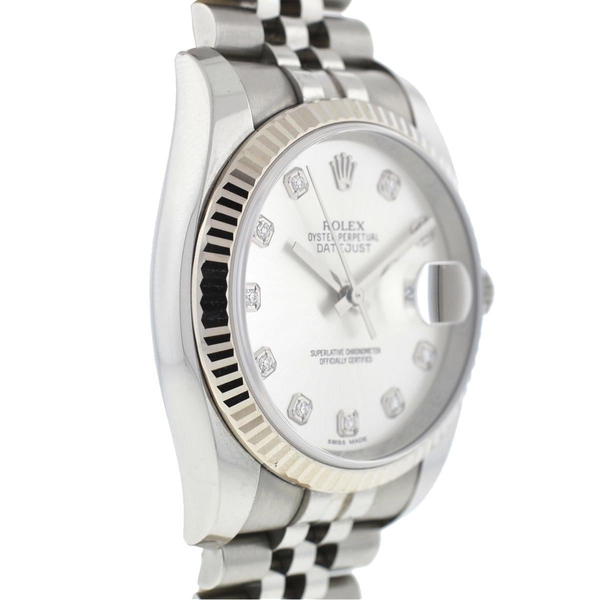 Montre Rolex 1162234 Datejust en acier inoxydable, cadran argenté à diamants Excellent état à Boca Raton, FL