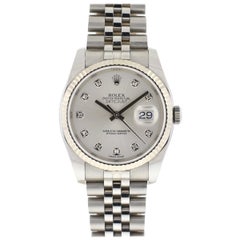 Montre Rolex 1162234 Datejust en acier inoxydable, cadran argenté à diamants