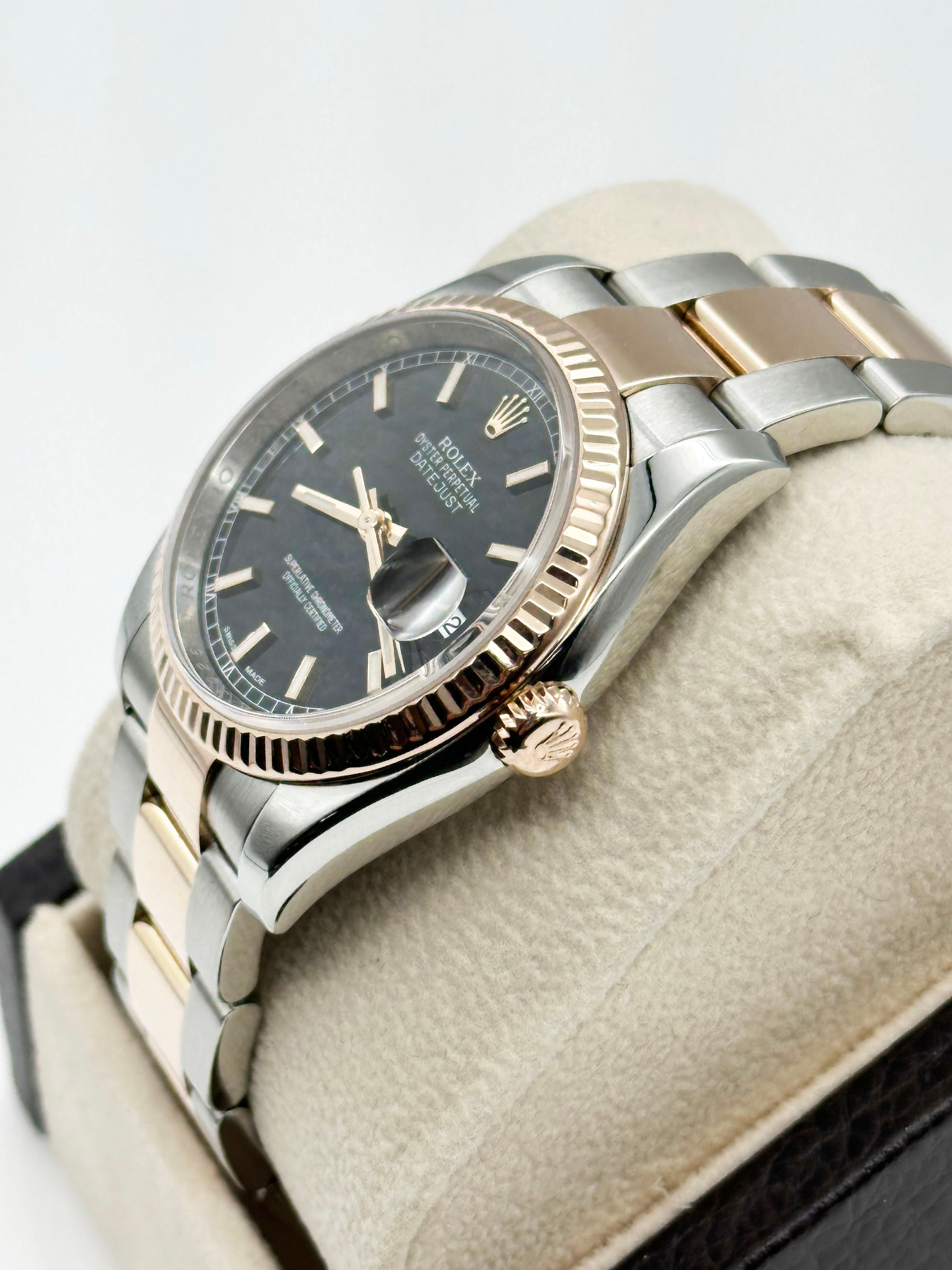 Men's Rolex 116231 Datejust 36mm Black Dial 18K Rose Gold Stainless Steel