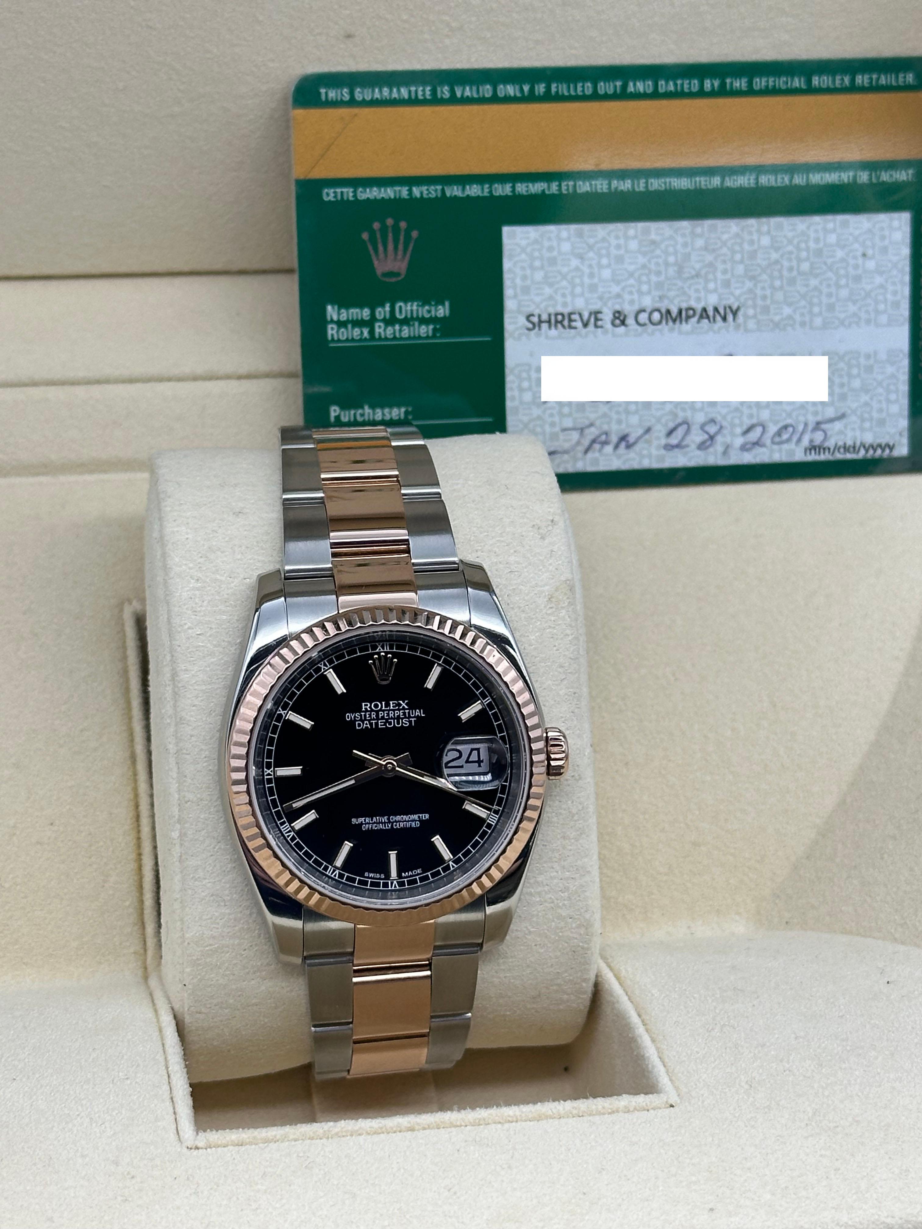 Rolex 116231 Datejust 36mm Black Dial 18K Rose Gold Stainless Steel 3