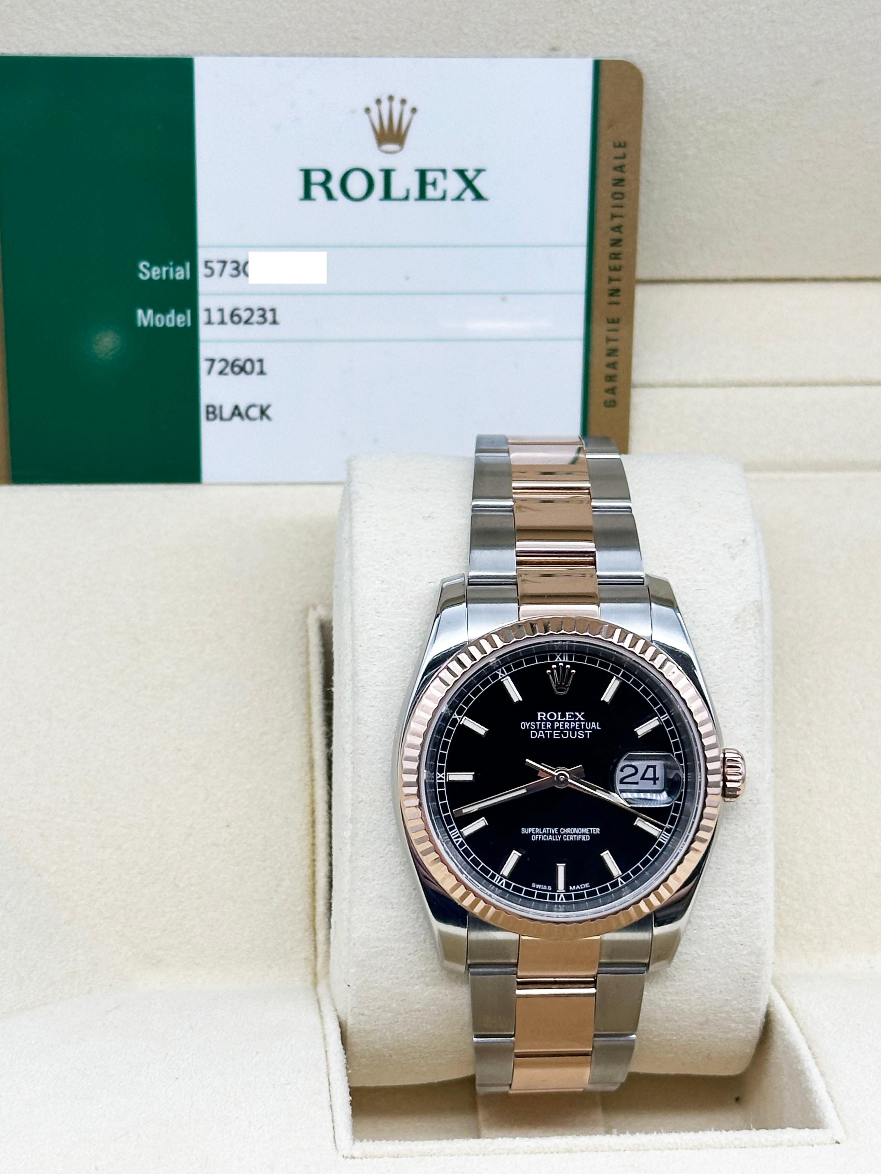 Rolex 116231 Datejust 36mm Black Dial 18K Rose Gold Stainless Steel 4