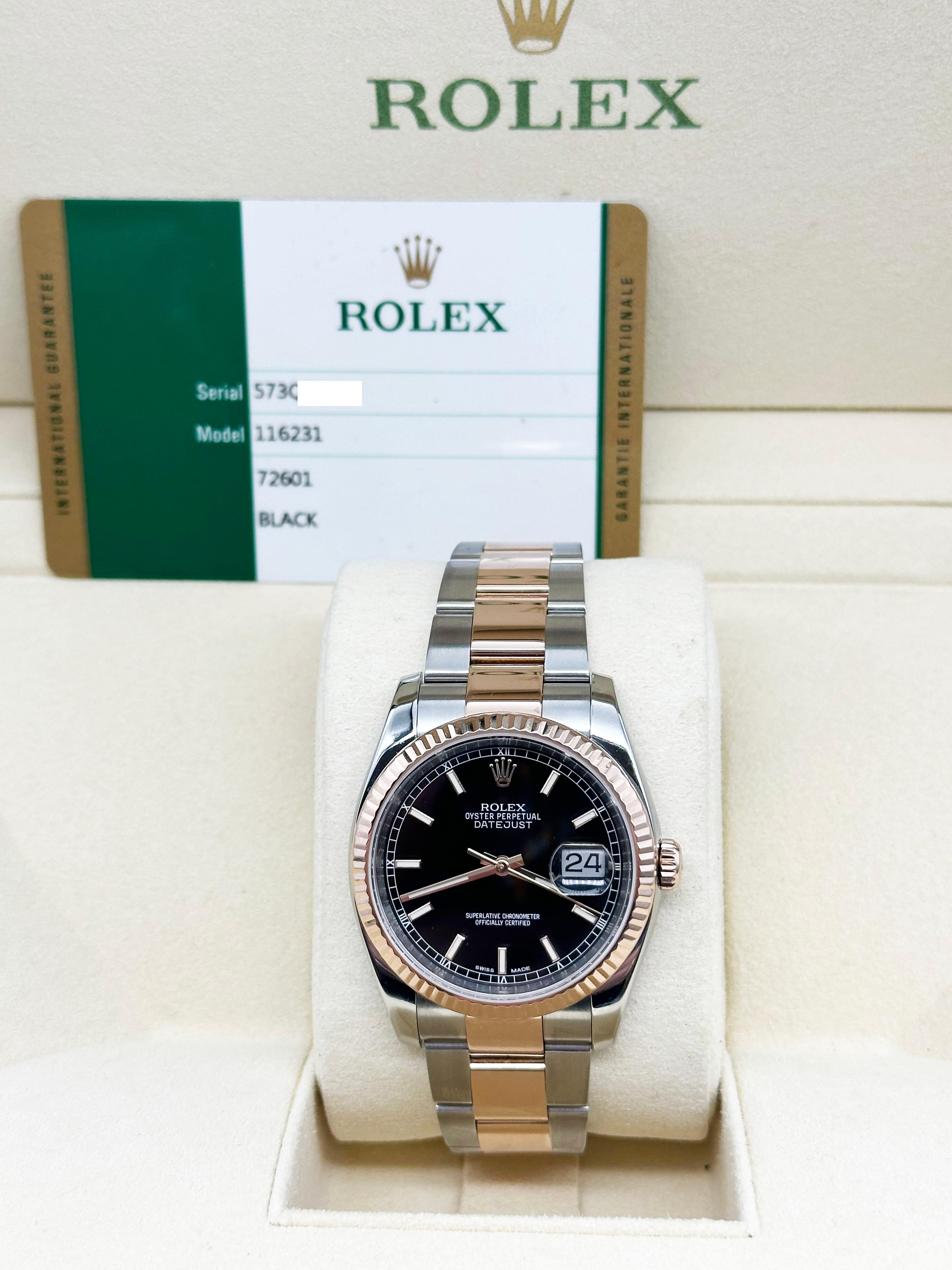 Rolex 116231 Datejust 36mm Black Dial 18K Rose Gold Stainless Steel 5