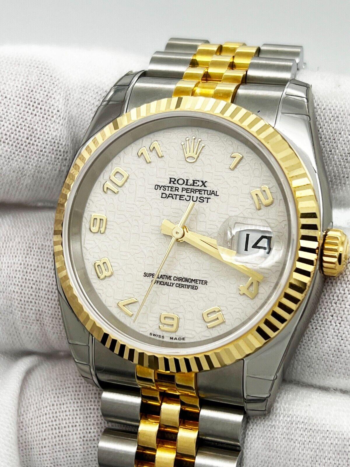 Rolex 116233 Datejust Arabic Jubilee cadran en acier et or jaune 18 carats en vente 7