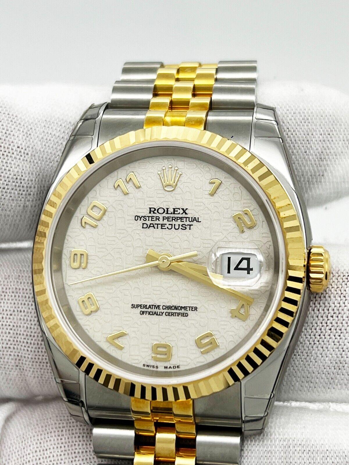 Rolex 116233 Datejust Arabic Jubilee Dial 18K Yellow Gold Steel Partial STICKERS For Sale 1