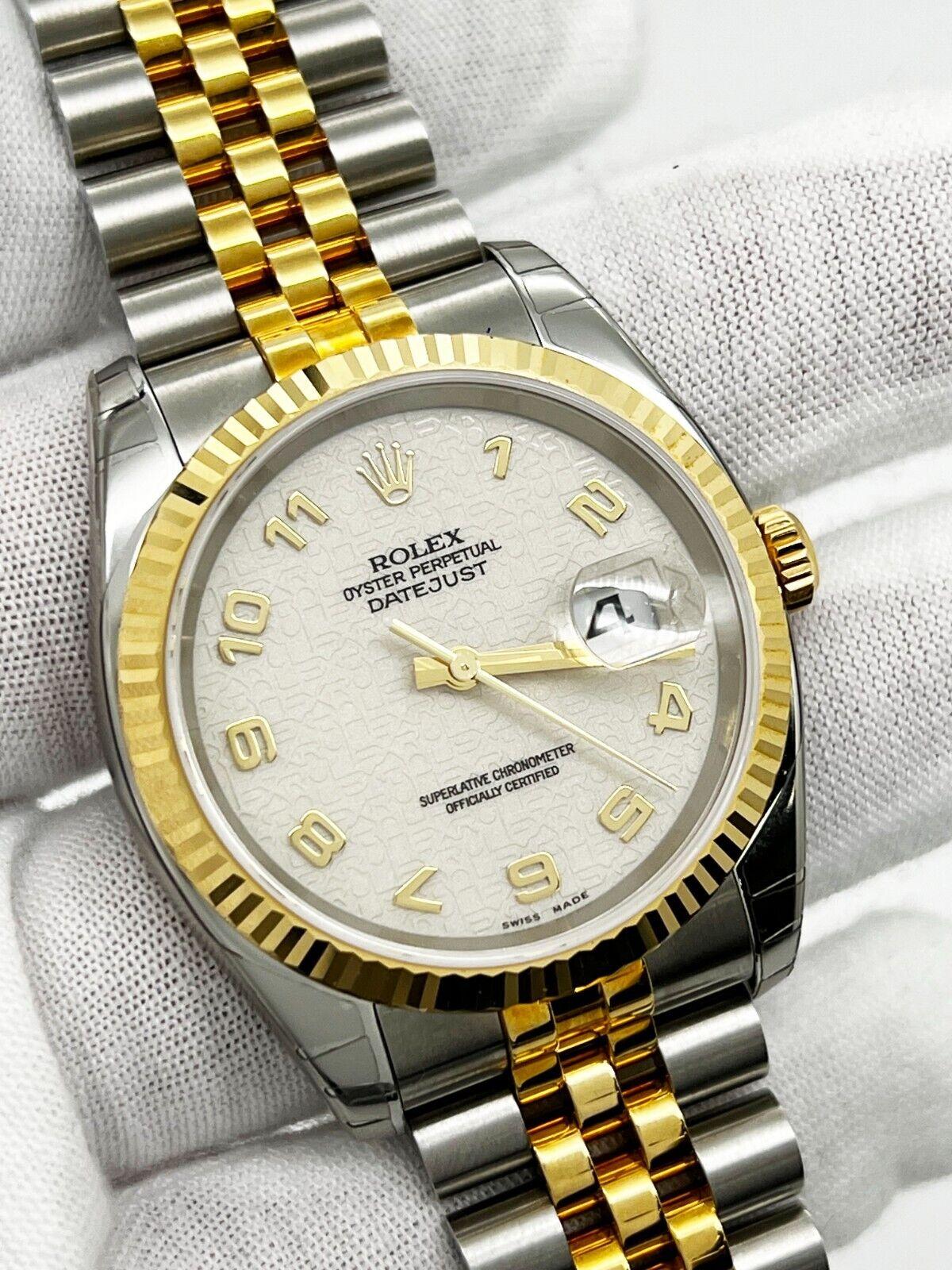 Rolex 116233 Datejust Arabic Jubilee cadran en acier et or jaune 18 carats en vente 2