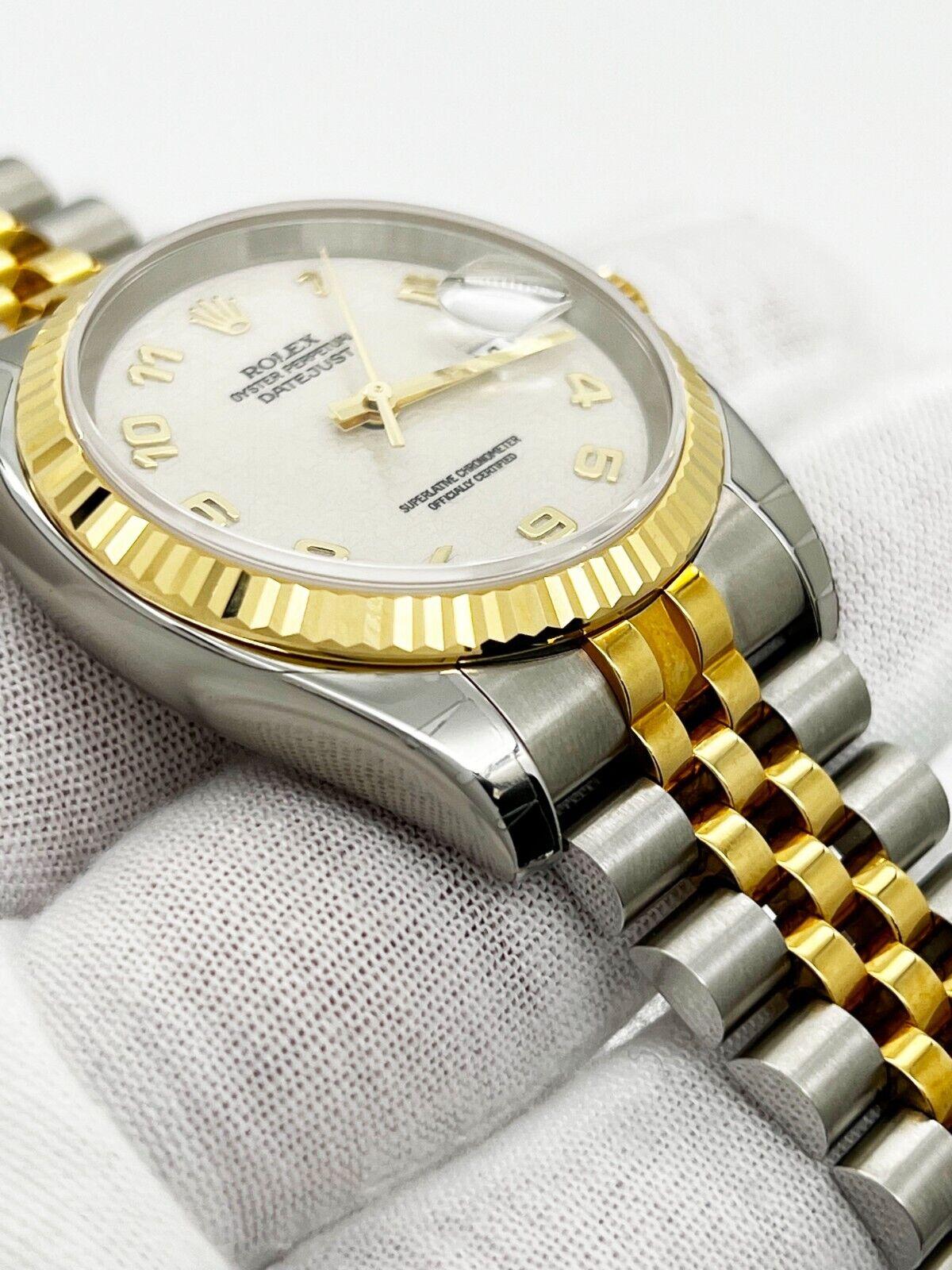 Rolex 116233 Datejust Arabic Jubilee Dial 18K Yellow Gold Steel Partial STICKERS For Sale 4