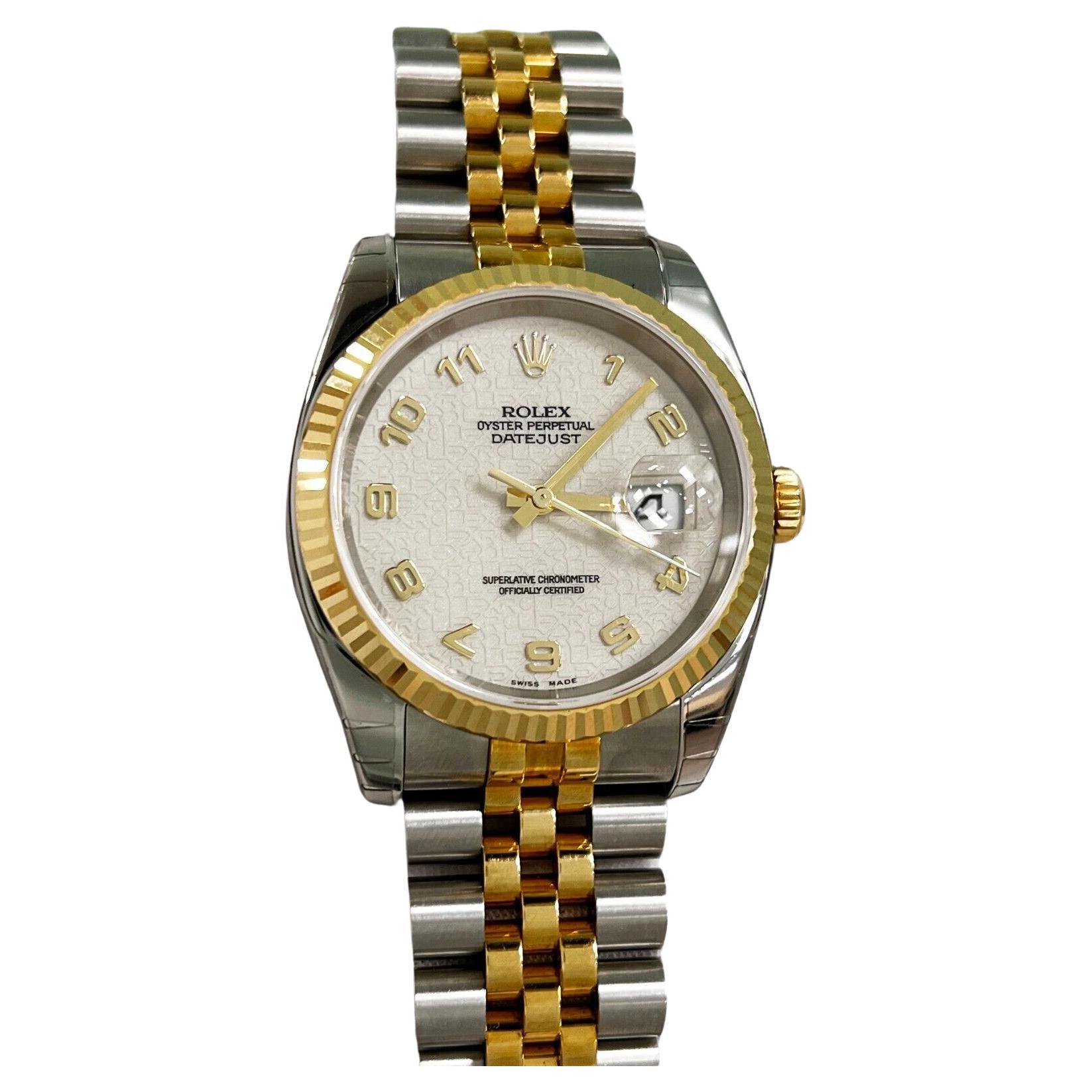 Rolex 116233 Datejust Arabic Jubilee Dial 18K Yellow Gold Steel Partial STICKERS For Sale