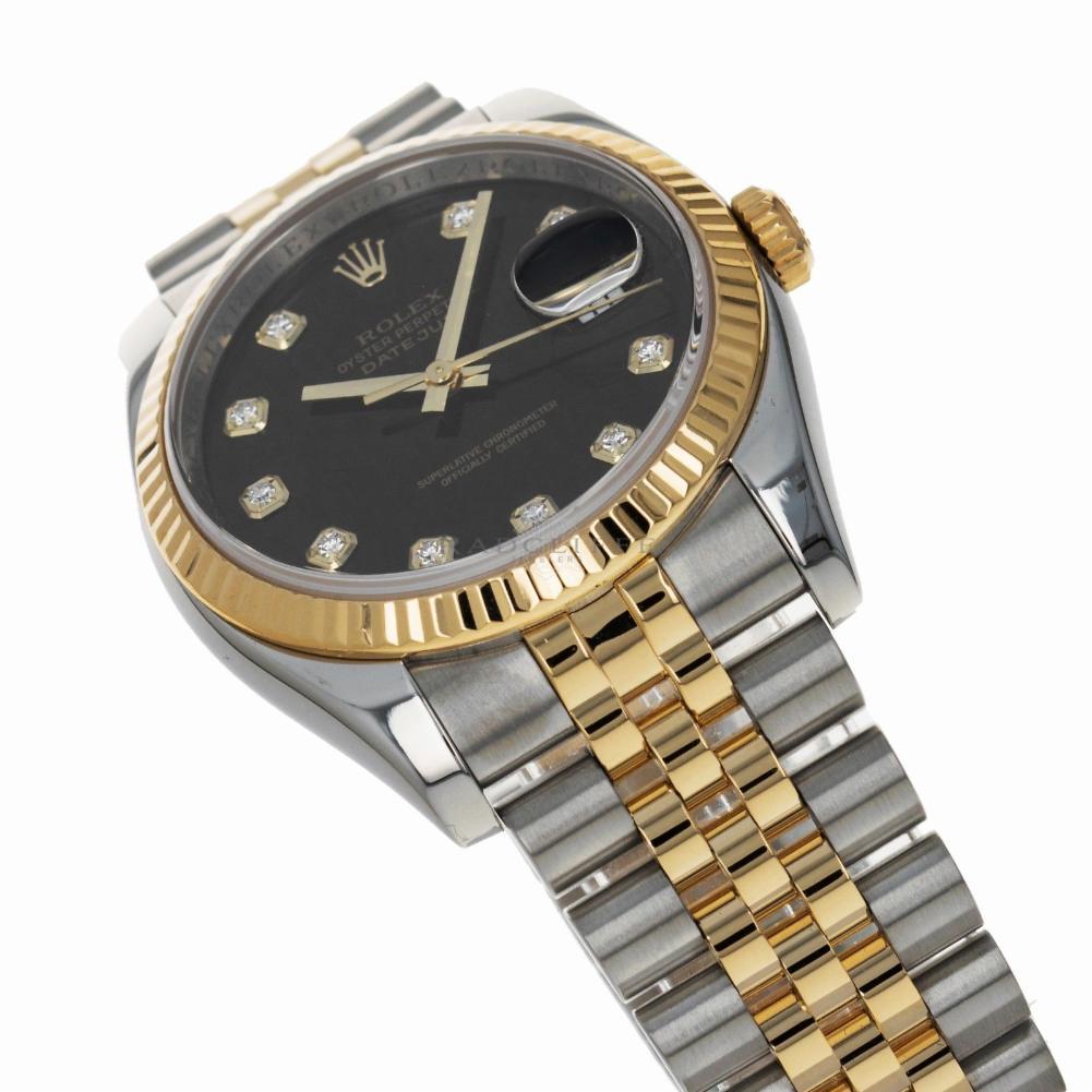 Contemporary Rolex 116233 M Datejust Black Diamond Dial Steel and 18 Karat Yellow Gold Watch For Sale