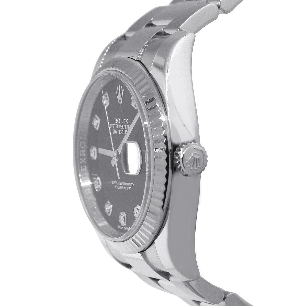 Round Cut Rolex 116234 Datejust Black Diamond Dial Watch