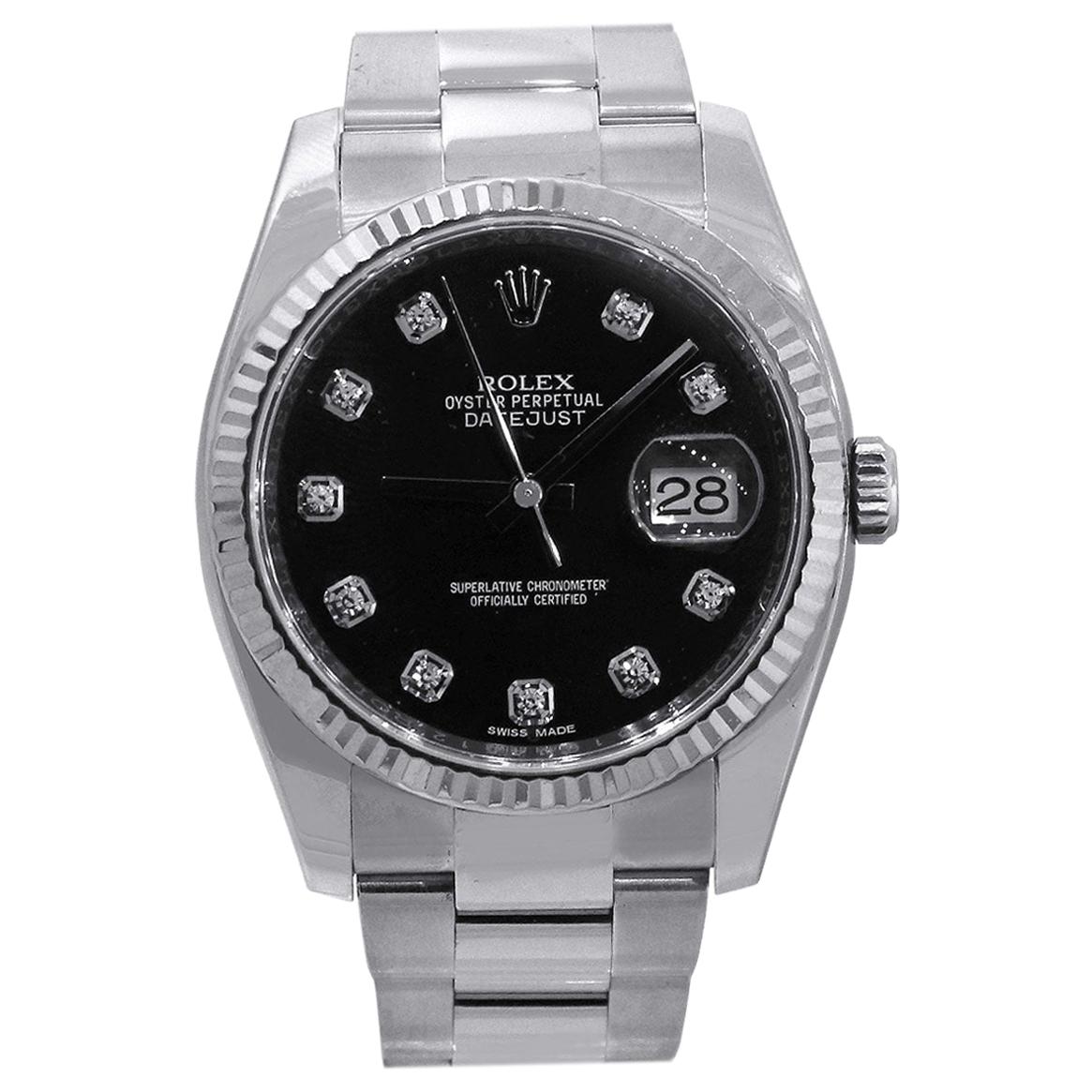 Rolex 116234 Datejust Black Diamond Dial Watch at 1stDibs