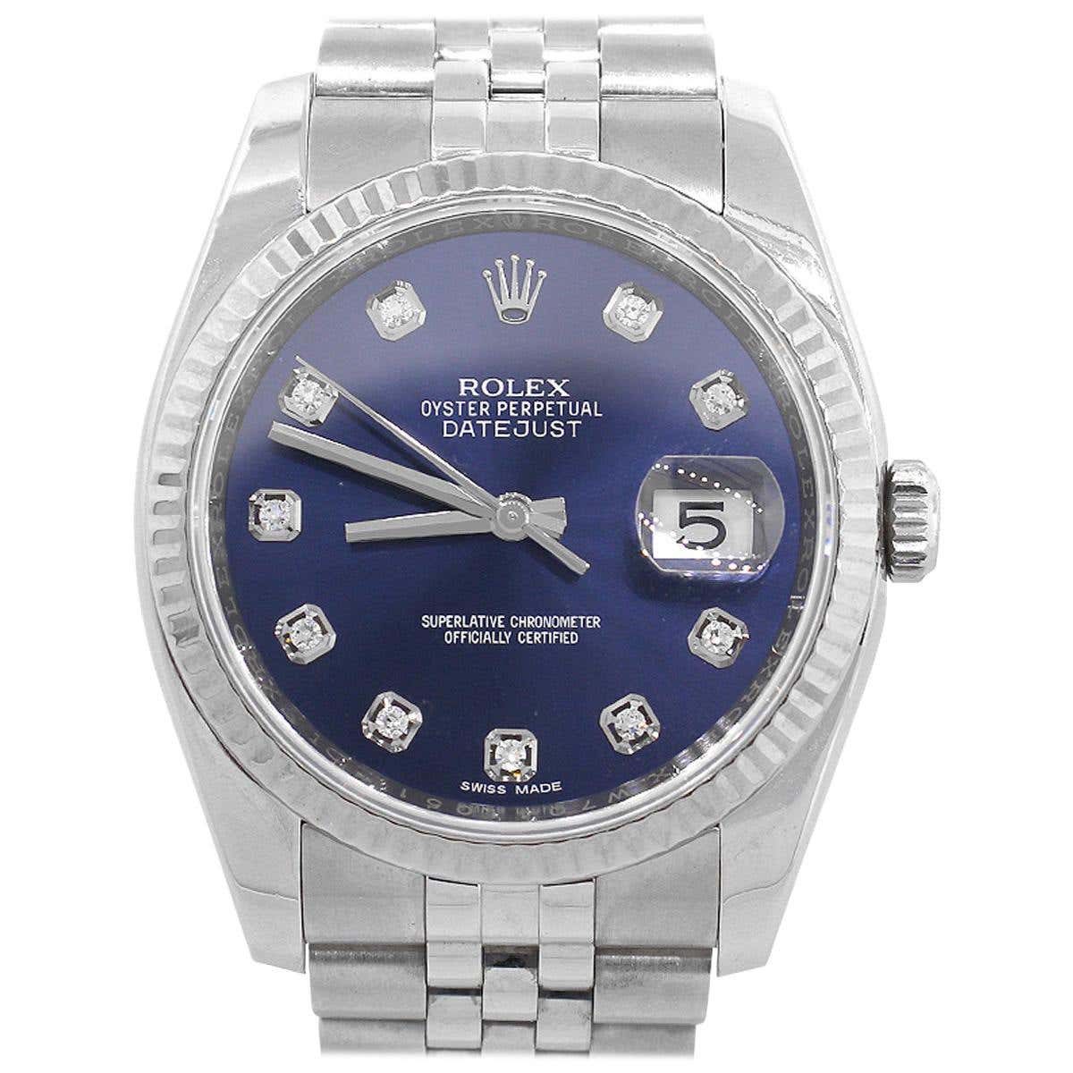 Rolex 116234 Datejust Blue Diamond Dial at 1stDibs