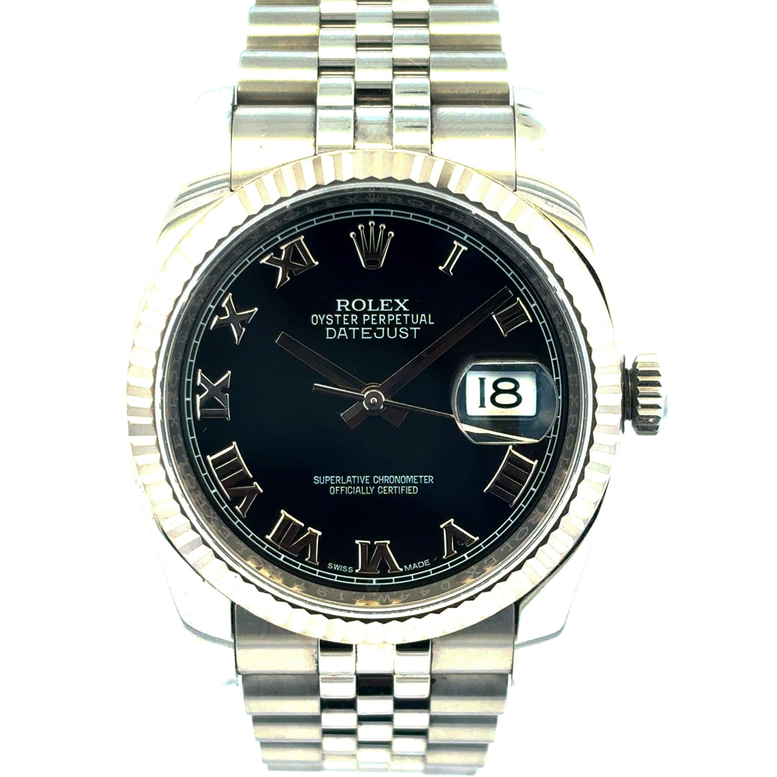 Modern Rolex 116234 Datejust Stainless Steel and 18k White Gold Bezel 36mm Watch For Sale