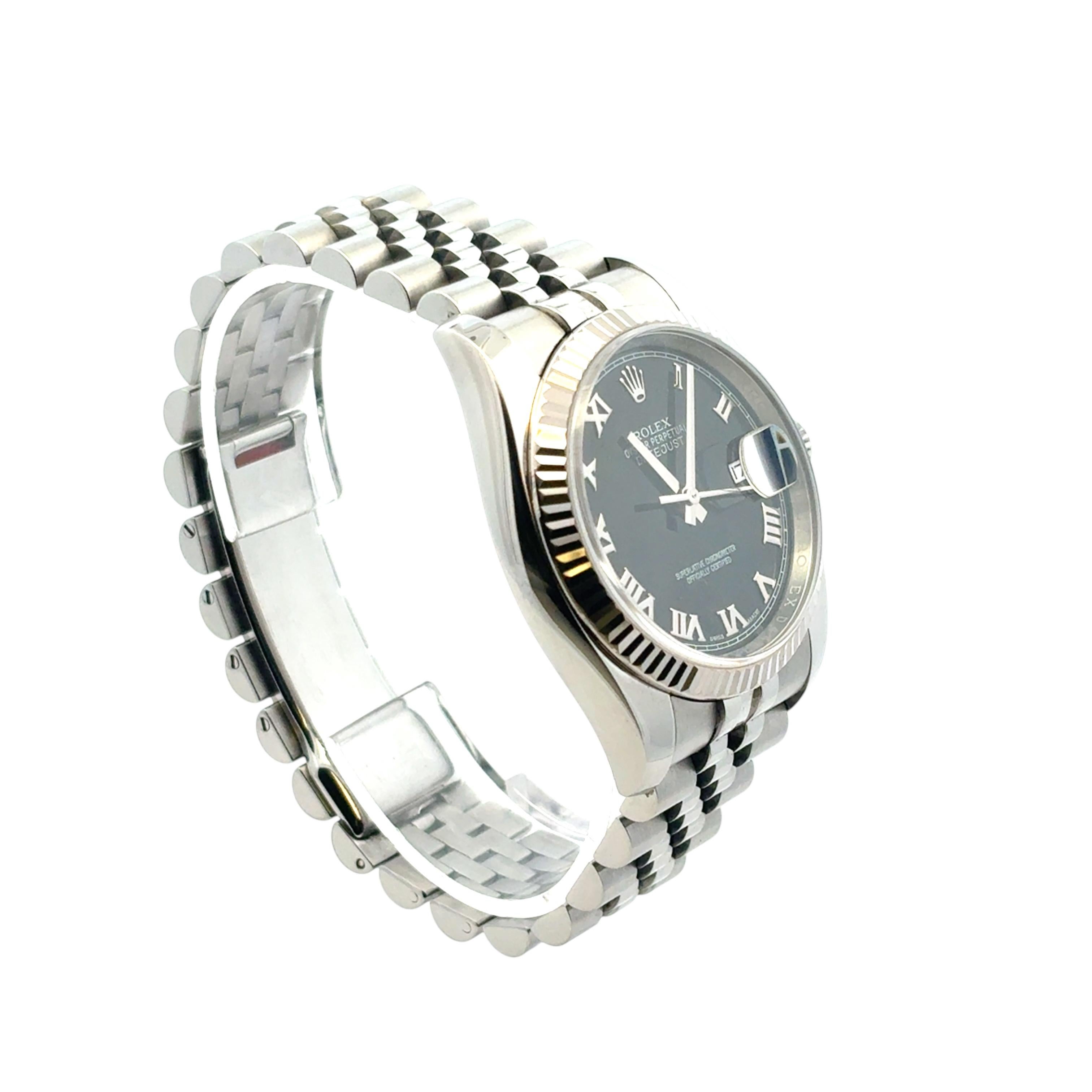Rolex 116234 Datejust Stainless Steel and 18k White Gold Bezel 36mm Watch For Sale 2