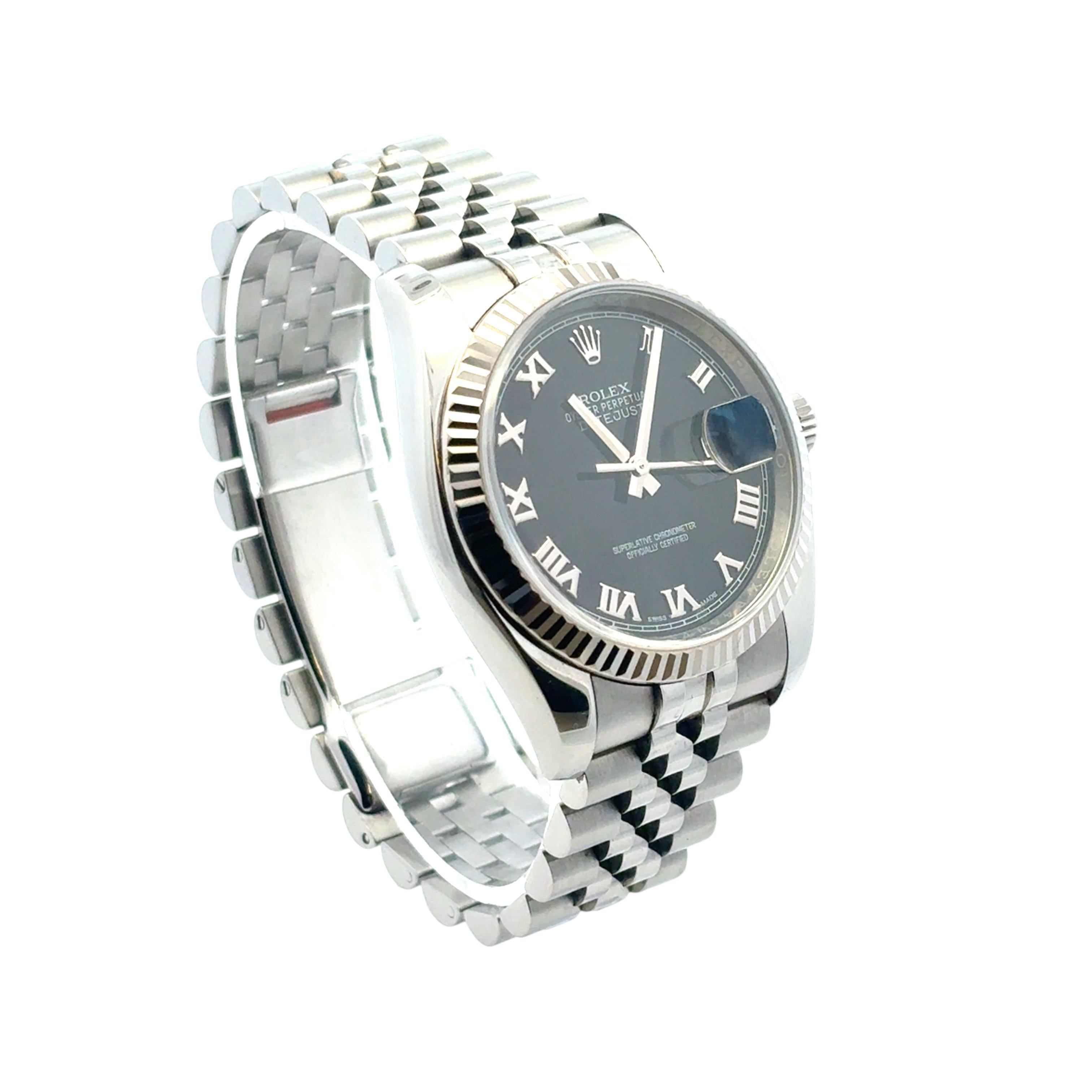 Rolex 116234 Datejust Stainless Steel and 18k White Gold Bezel 36mm Watch For Sale 3