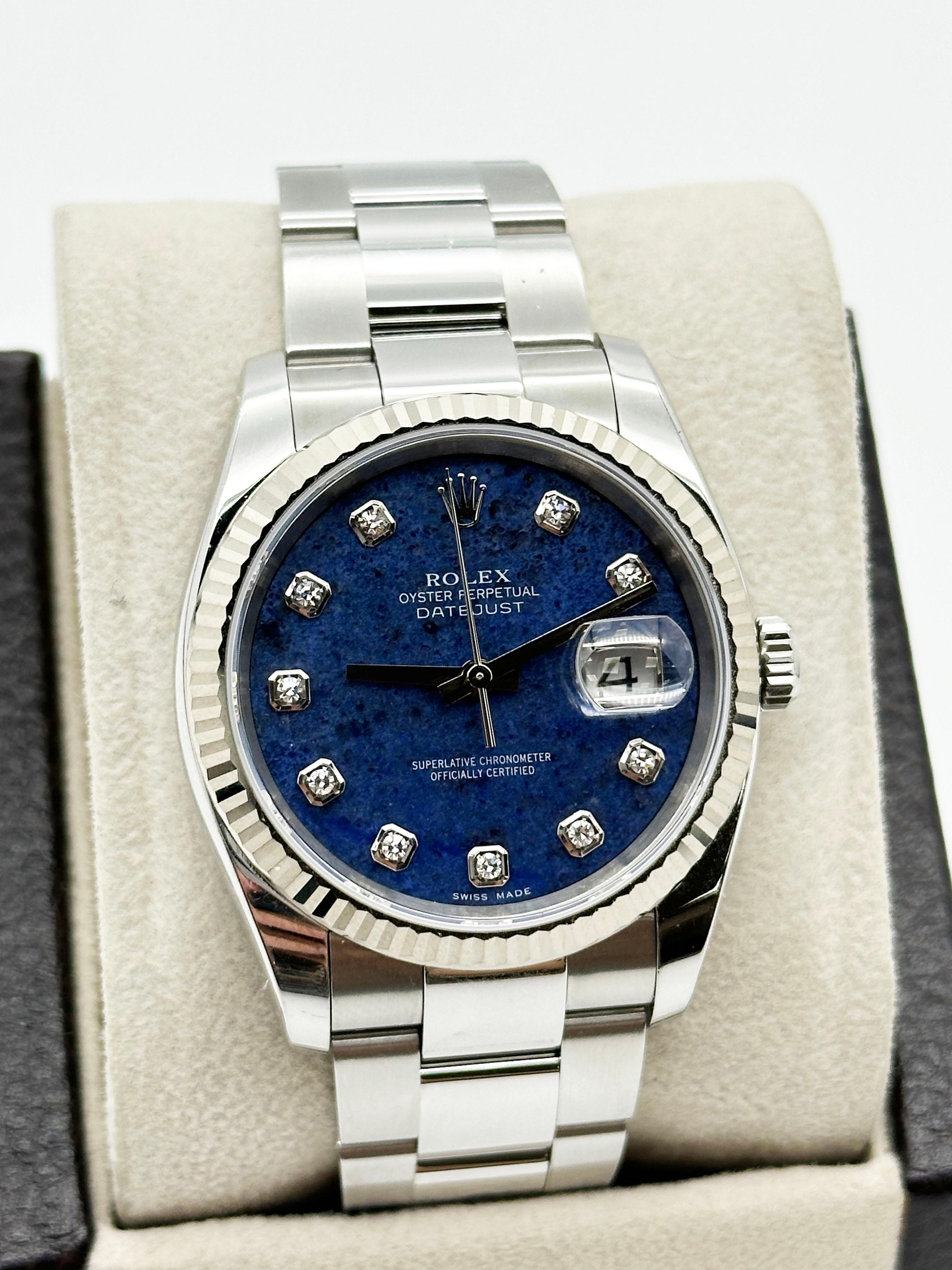 Rolex 116234 FACTORY Sodalite Diamond Dial Stainless 18K Gold Box Paper 2006 For Sale 1