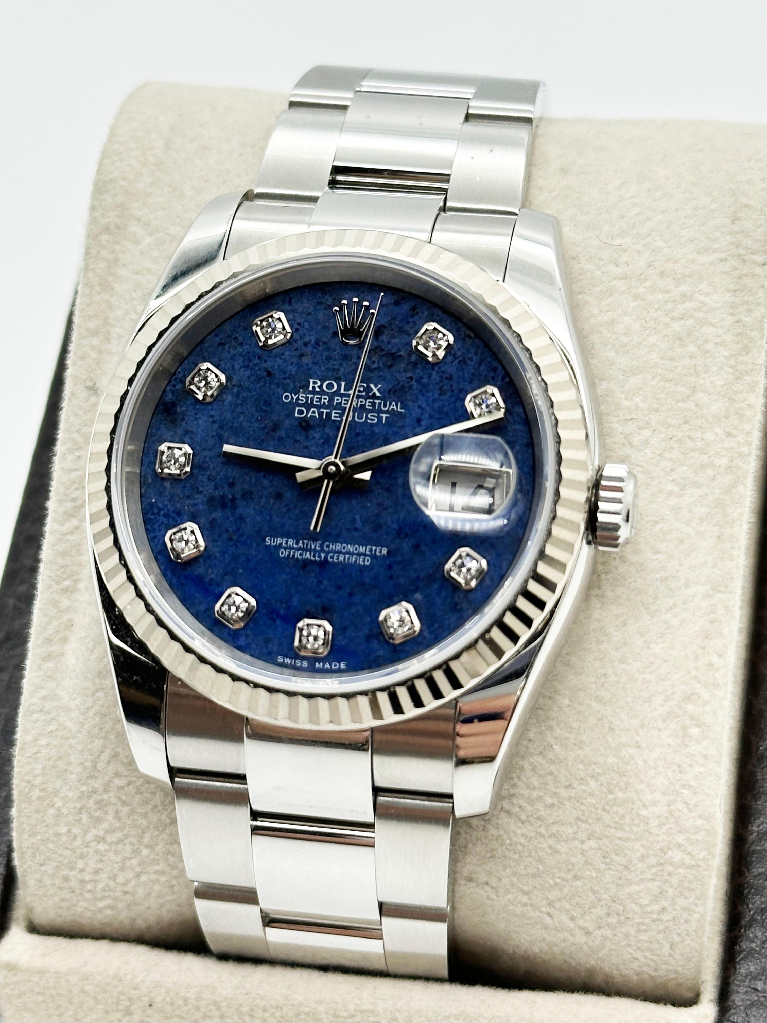 Rolex 116234 FACTORY Sodalite Diamond Dial Stainless 18K Gold Box Paper 2006 For Sale 2