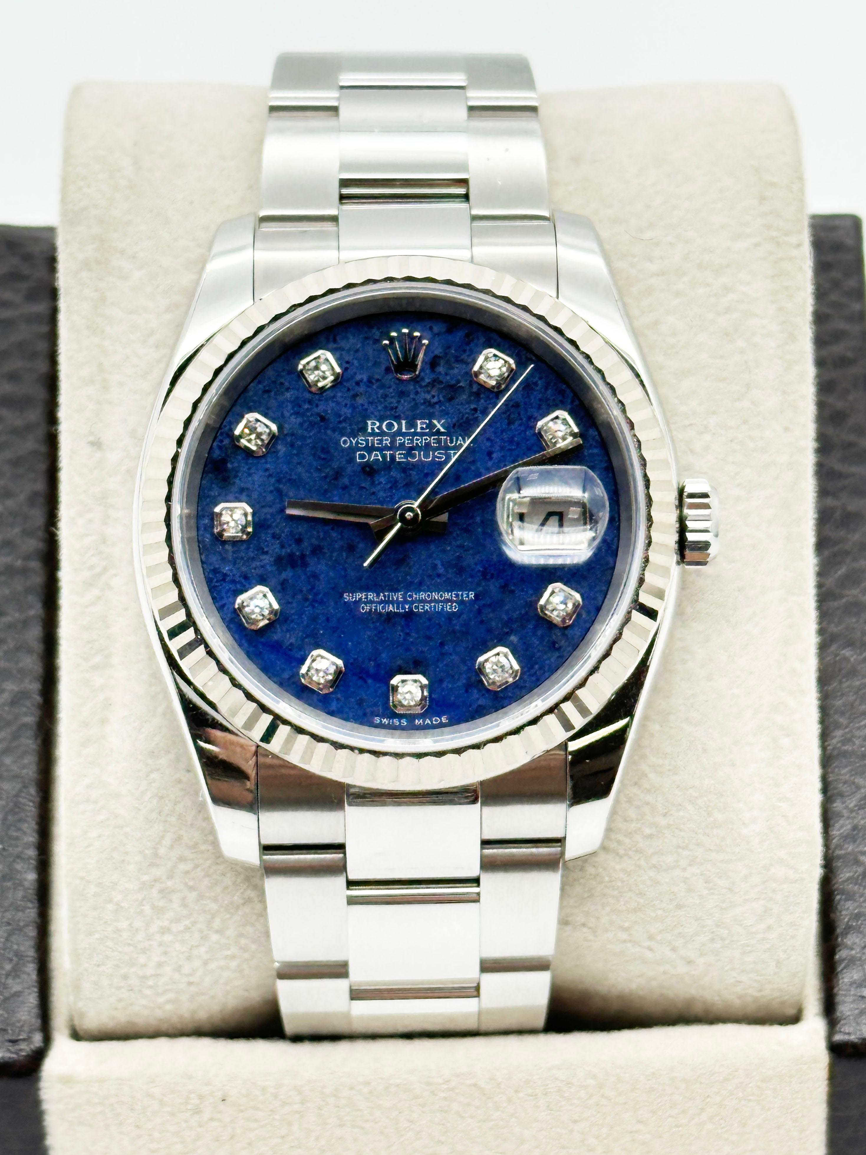 Rolex 116234 FACTORY Sodalite Diamond Dial Stainless 18K Gold Box Paper 2006 For Sale 3