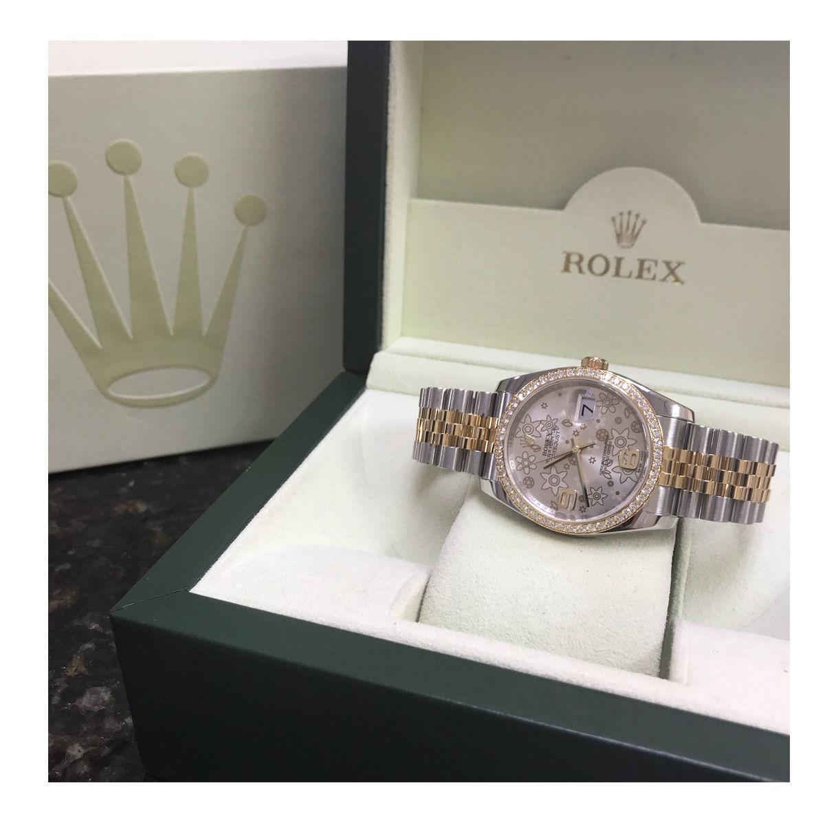 Rolex 116243 Two-Tone Datejust Flower Dial Diamond Bezel Watch 7