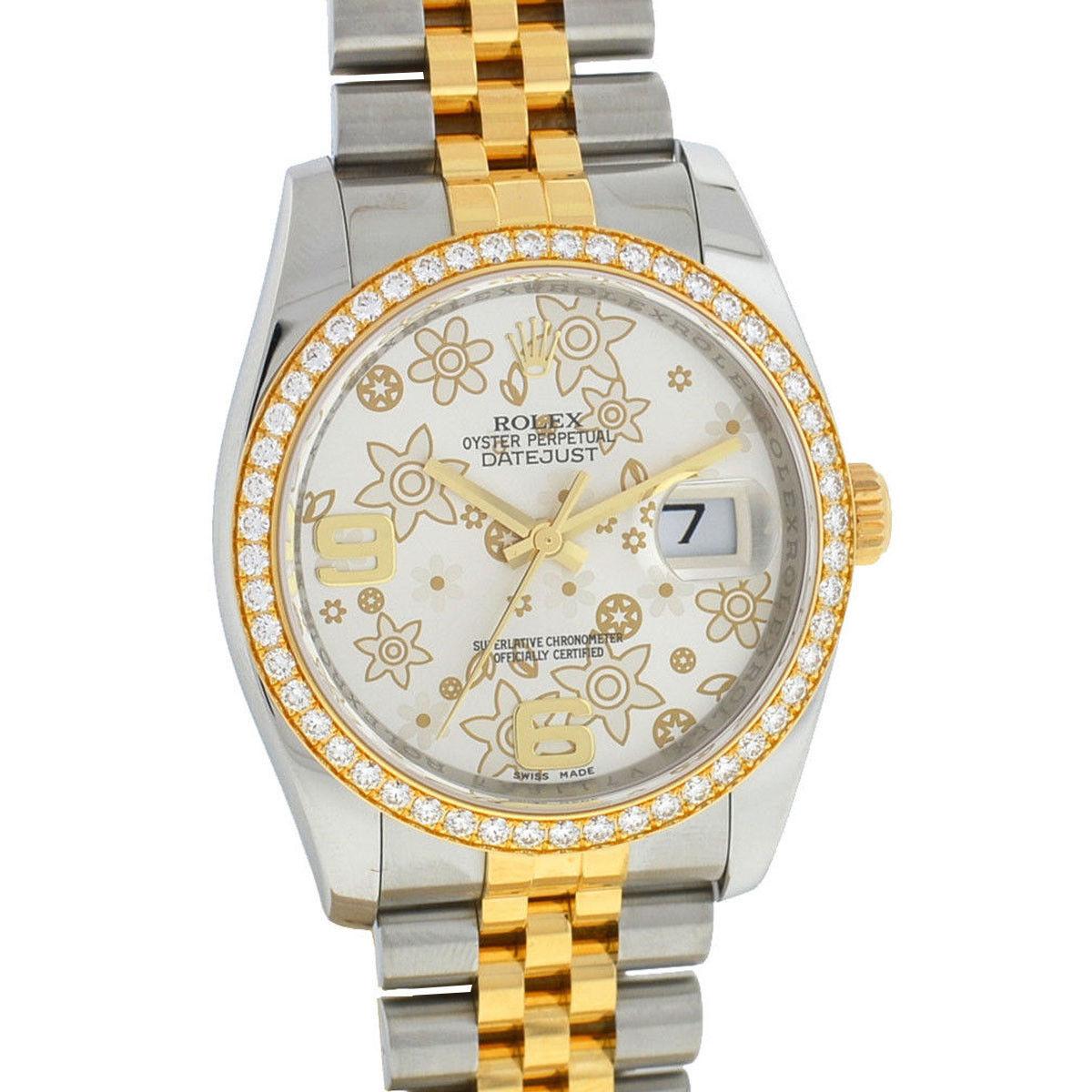 Rolex 116243 Two-Tone Datejust Flower Dial Diamond Bezel Watch
