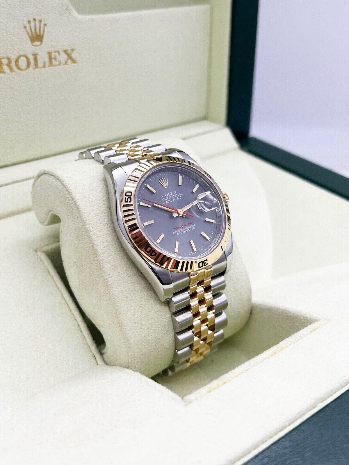 Rolex 116263 Datejust Turn o Graph Silver Dial 18K Yellow Gold Steel Box Paper In Excellent Condition For Sale In San Diego, CA