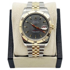 Used Rolex 116263 Datejust Turn o Graph Silver Dial 18K Yellow Gold Steel Box Paper