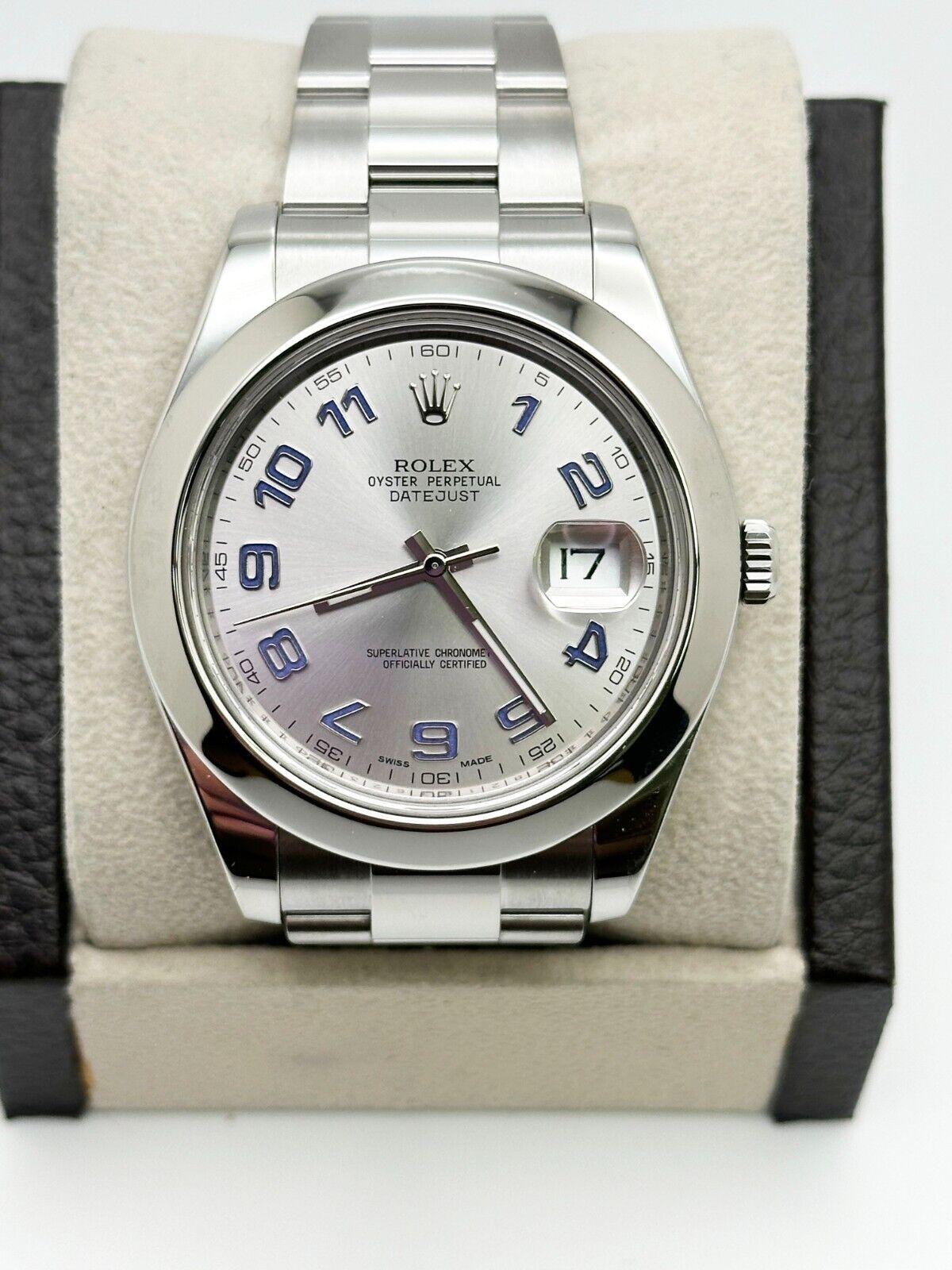 Style Number: 116300



Serial: 821S7***



Year: 2016

 

Model: Datejust 41

 

Case Material: Stainless Steel

 

Band: Stainless Steel

 

Bezel: Stainless Steel

 

Dial: Rhodium with Blue Arabic Numerals

 

Face: Sapphire Crystal

 

Case
