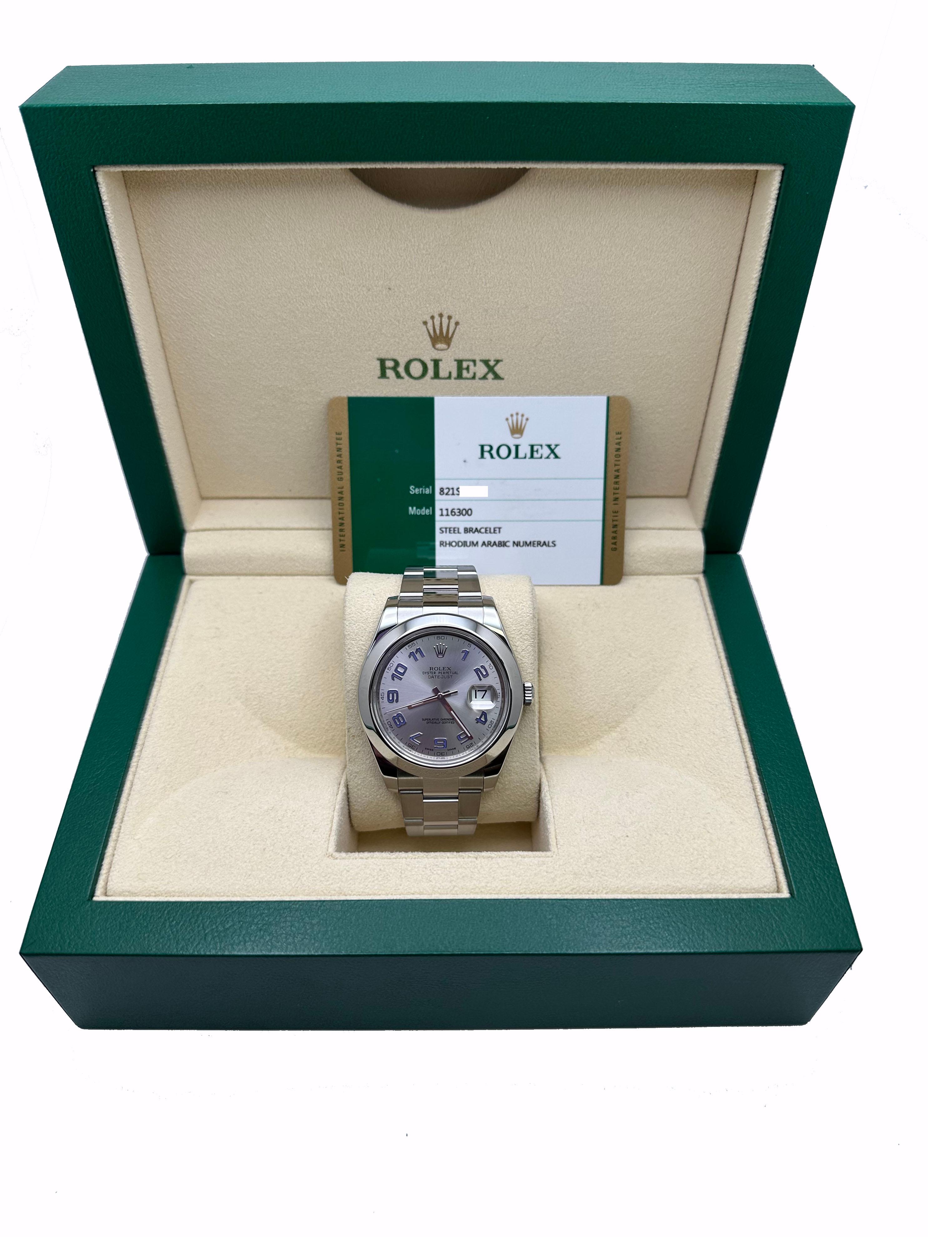 Rolex 116300 Datejust 41 Rhodium Arabic Dial Stainless Steel 2016 Box Paper In Excellent Condition In San Diego, CA